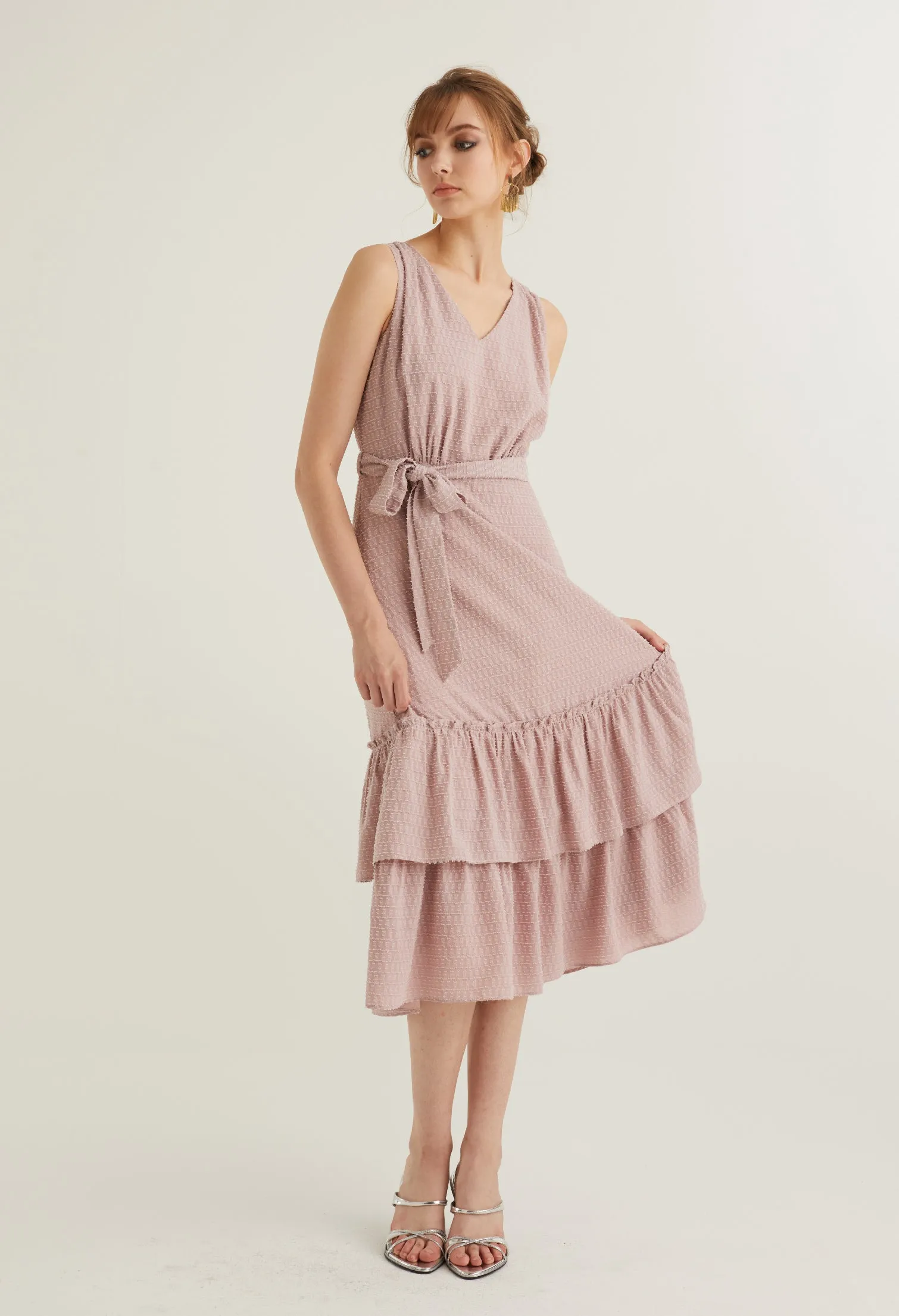 Textured Belted Midi Dress
