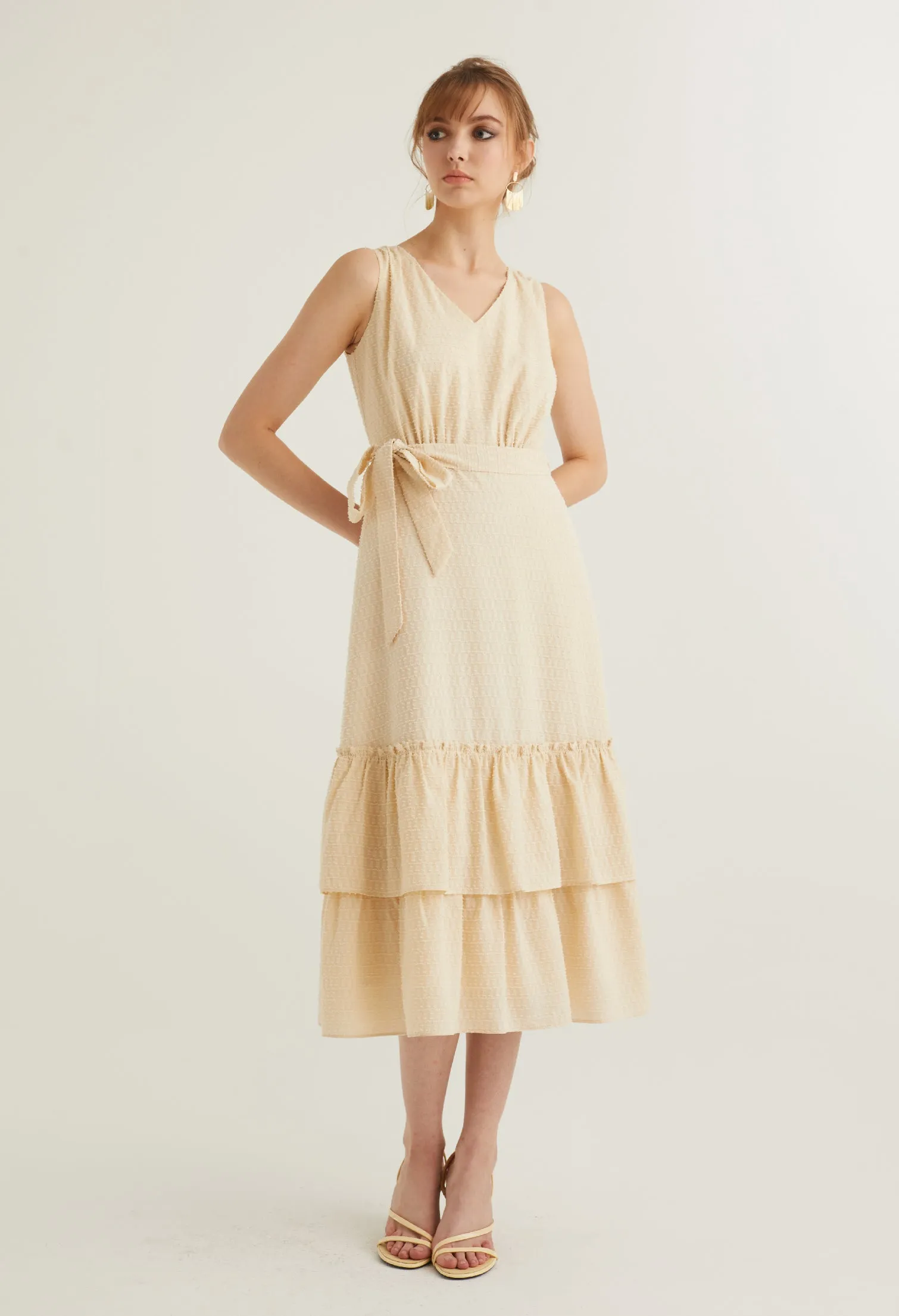 Textured Belted Midi Dress