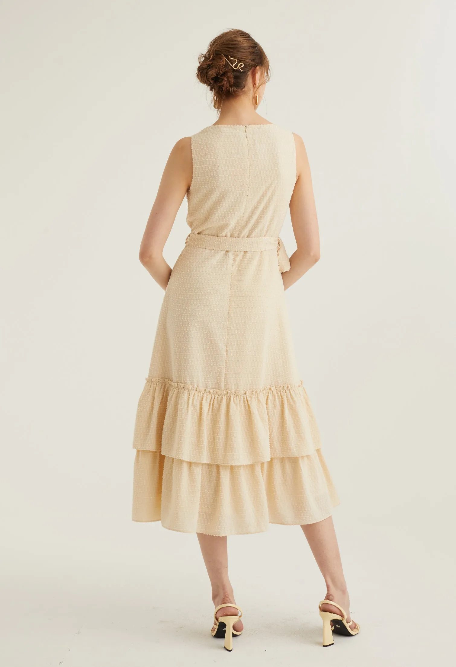 Textured Belted Midi Dress