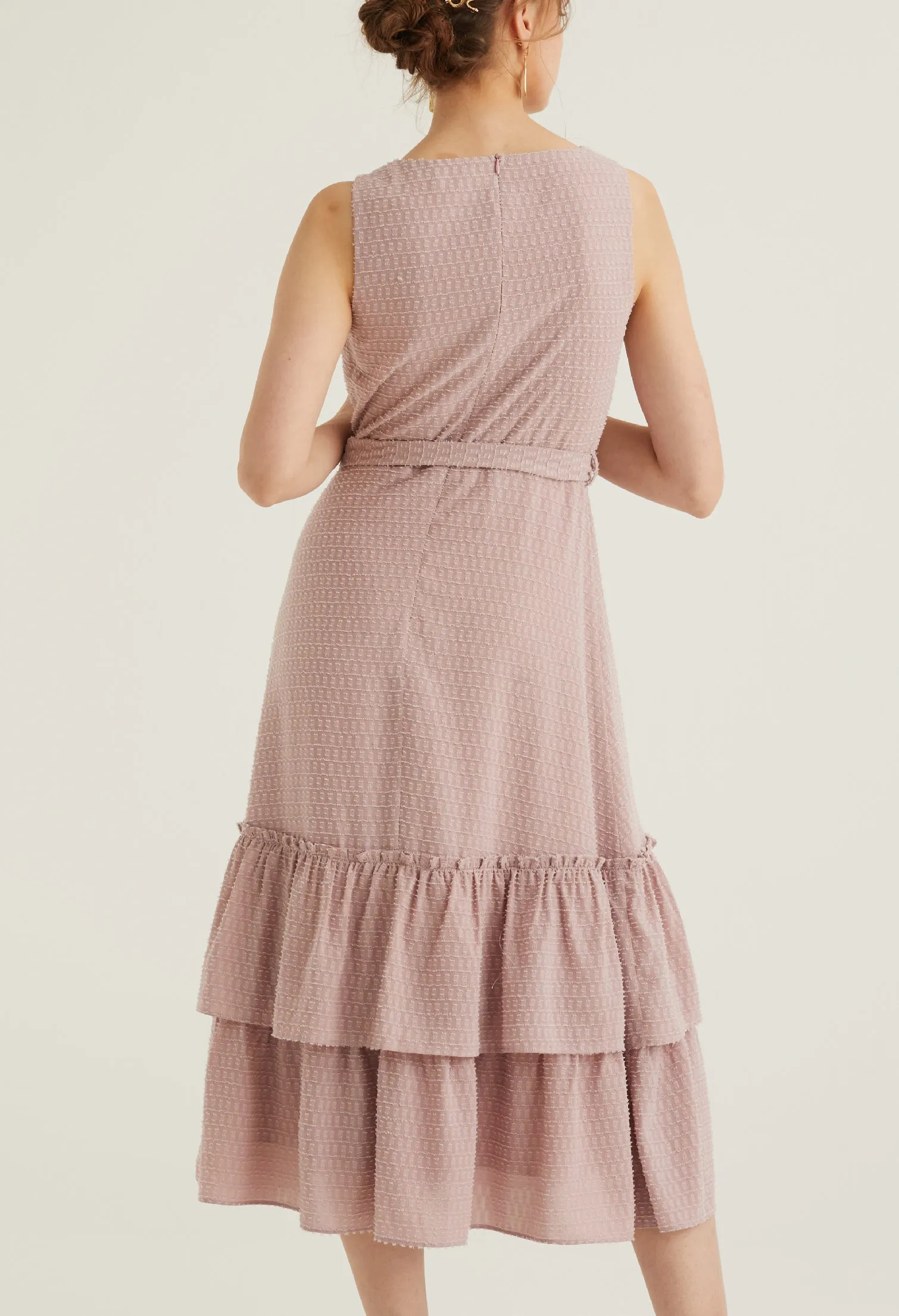 Textured Belted Midi Dress