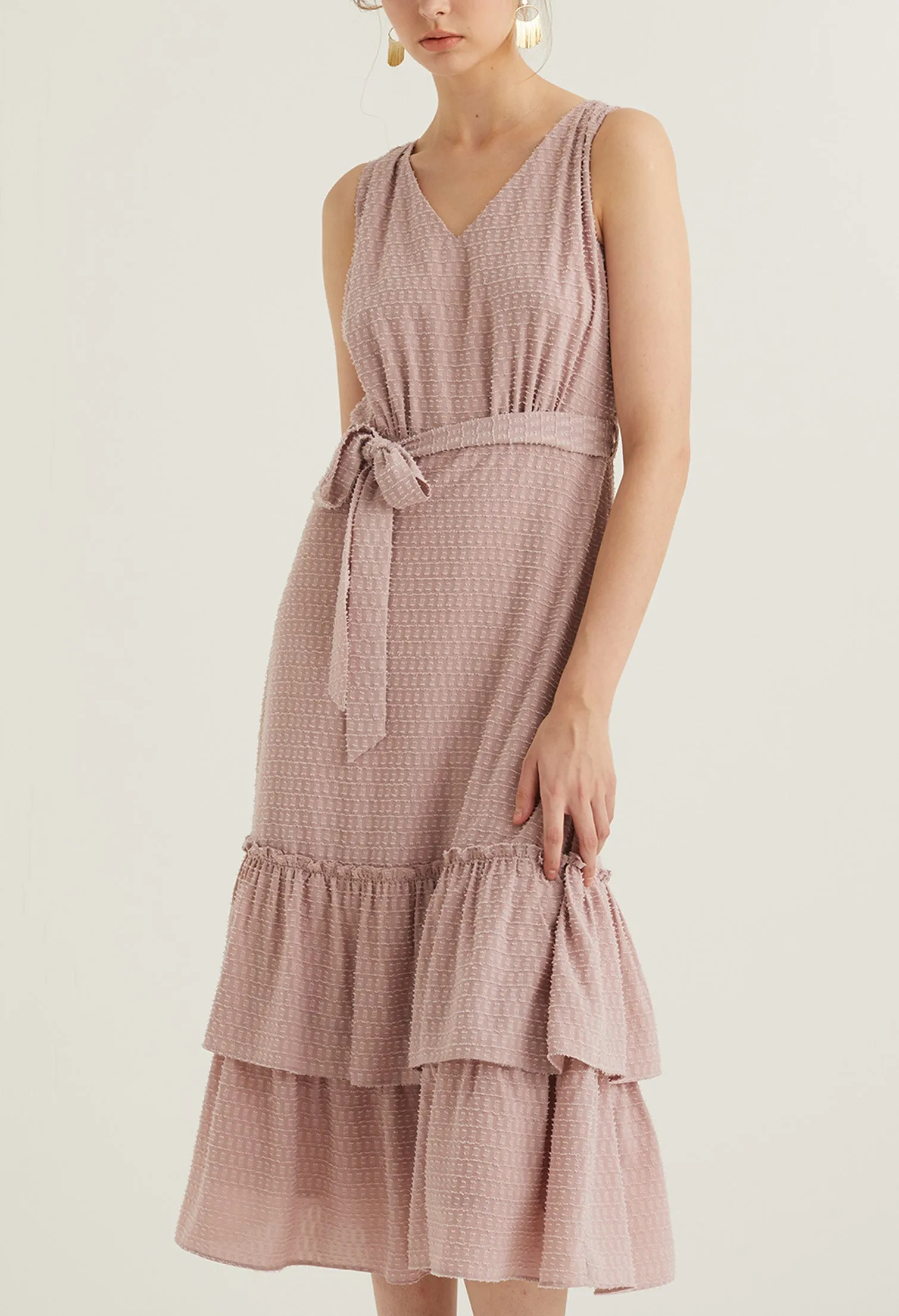 Textured Belted Midi Dress