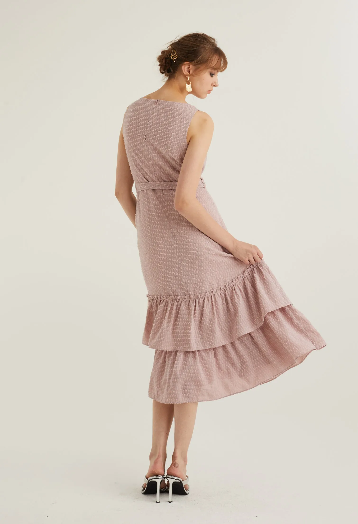 Textured Belted Midi Dress
