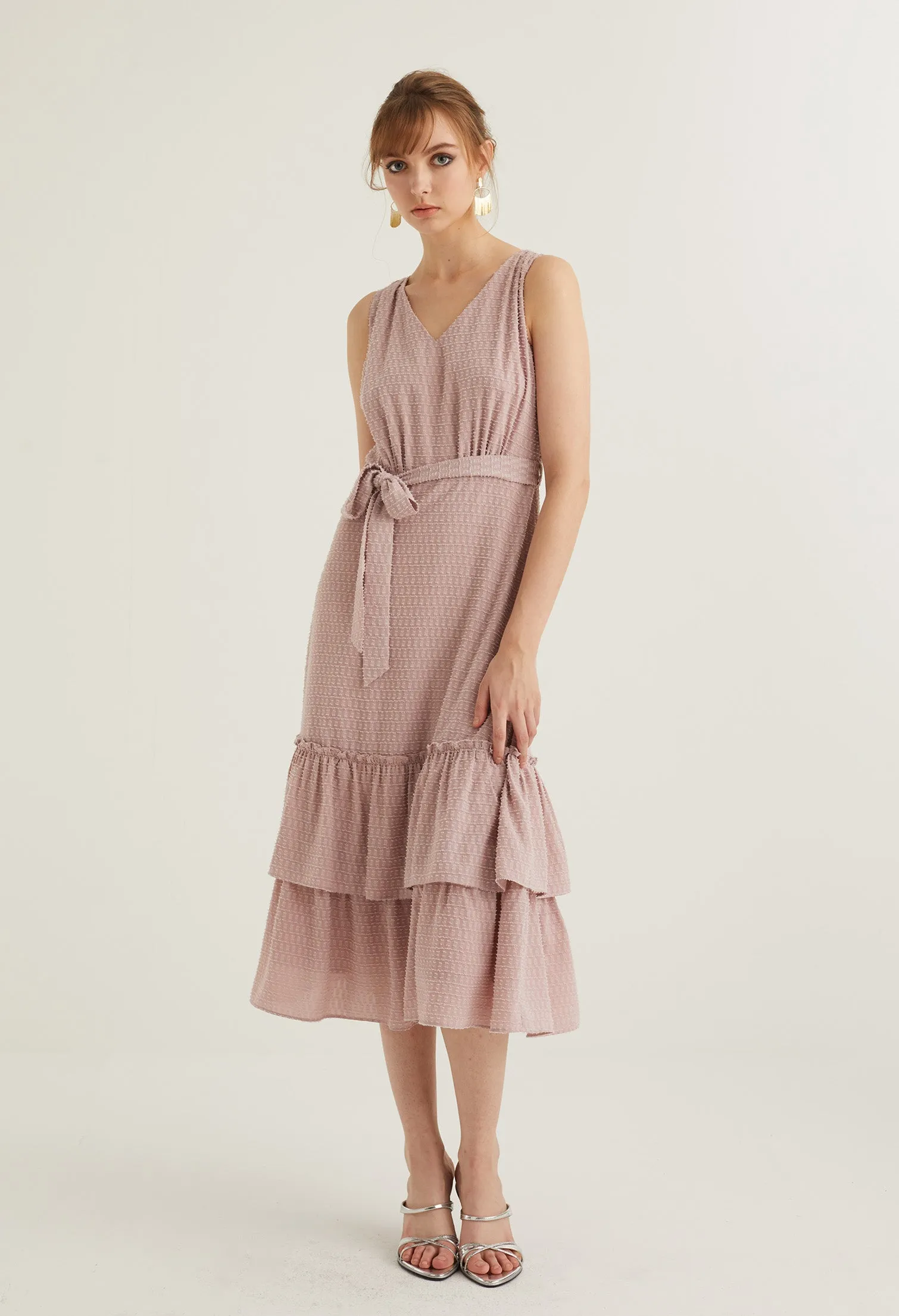 Textured Belted Midi Dress