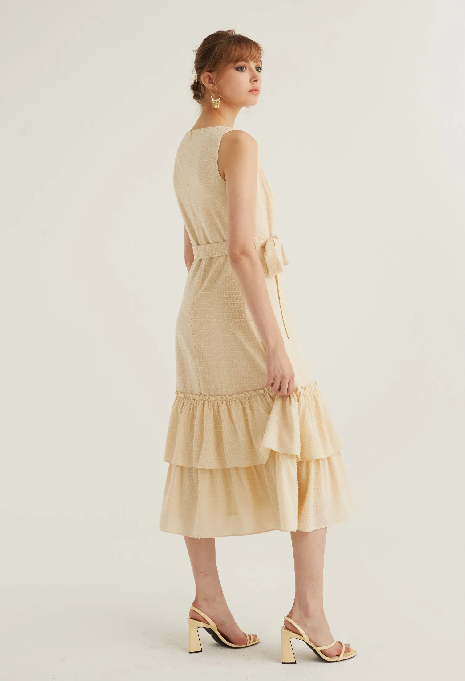 Textured Belted Midi Dress