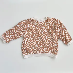The Stevie Sweatshirt - Checks in Amber & Bare