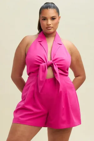 Thinking Out Loud Halter Knot Fuchsia Romper