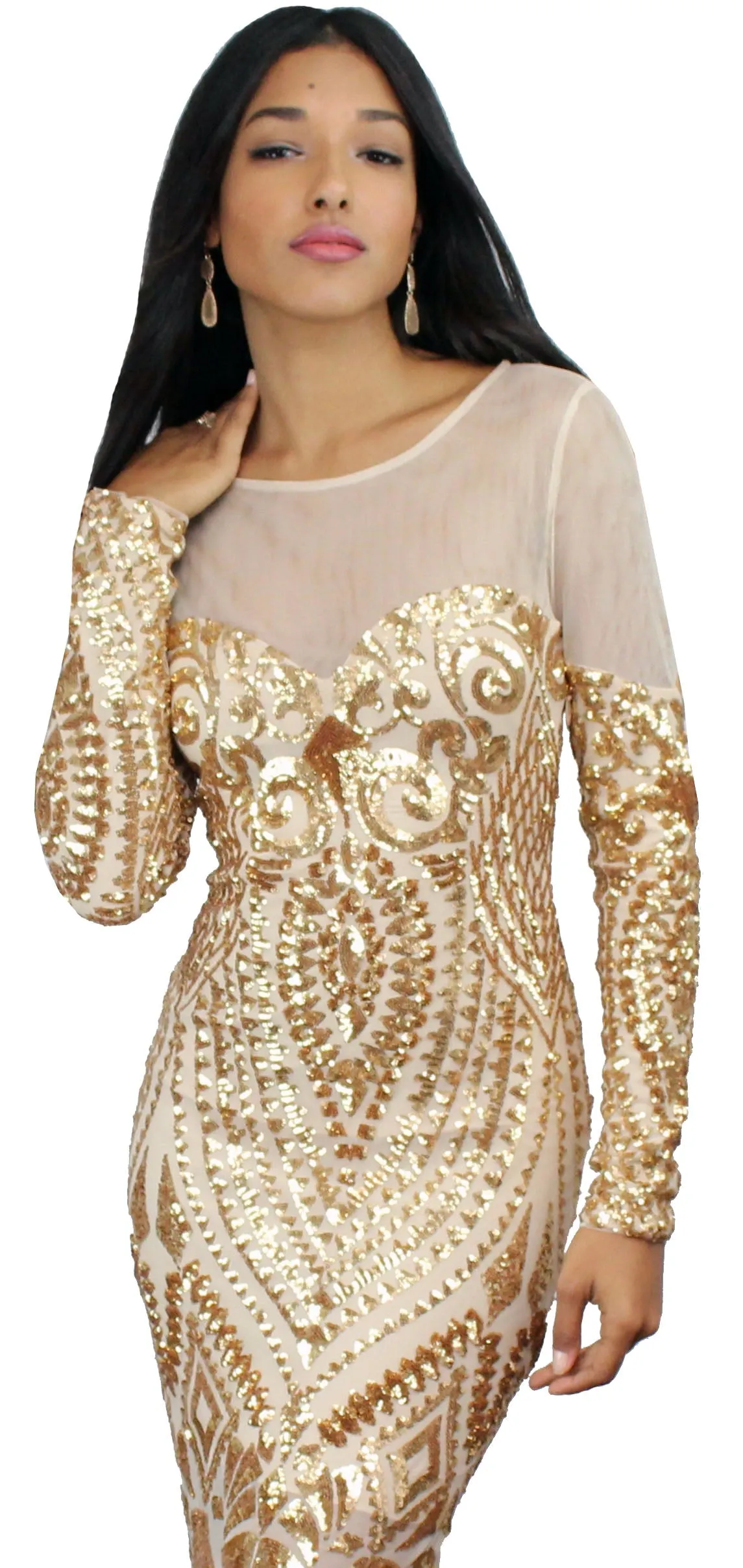 This is the Golden Dress Sequins Midi Dress