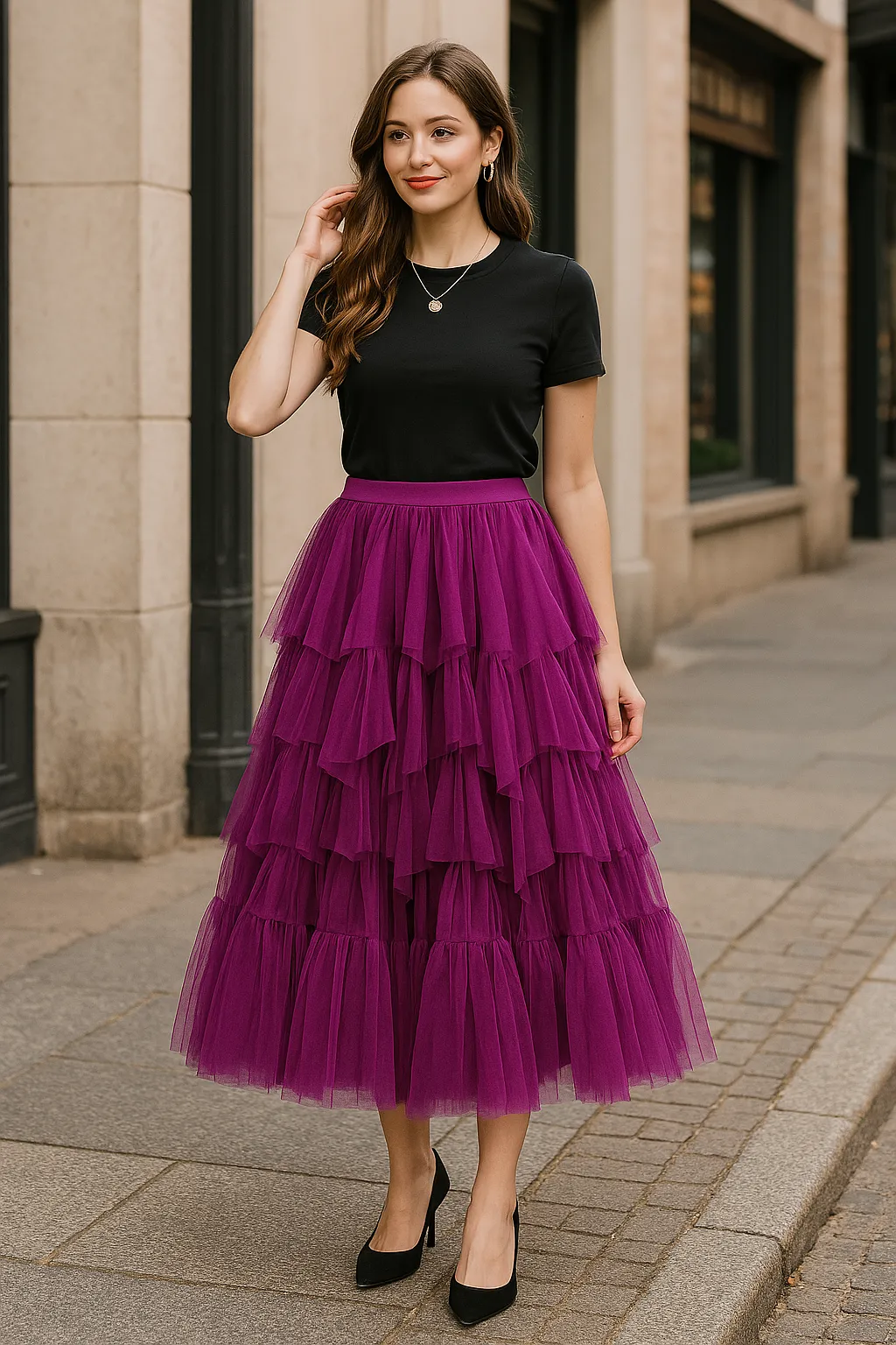 Tiered Princess Tulle Maxi Skirt in Soft Mesh
