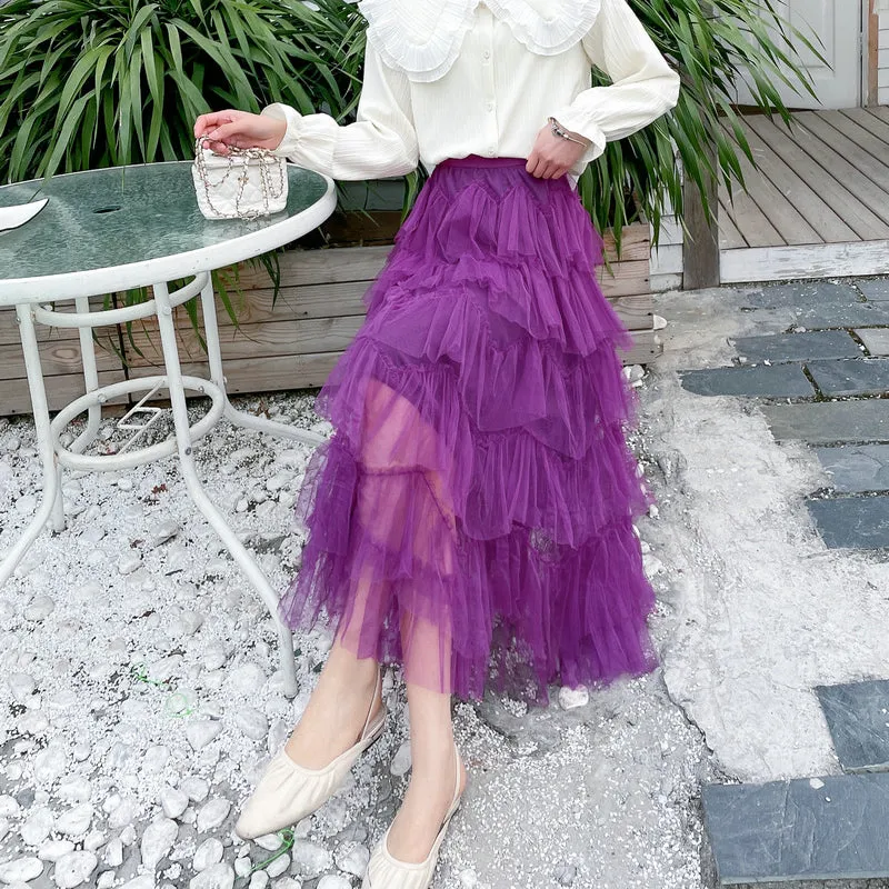 Tiered Princess Tulle Maxi Skirt in Soft Mesh