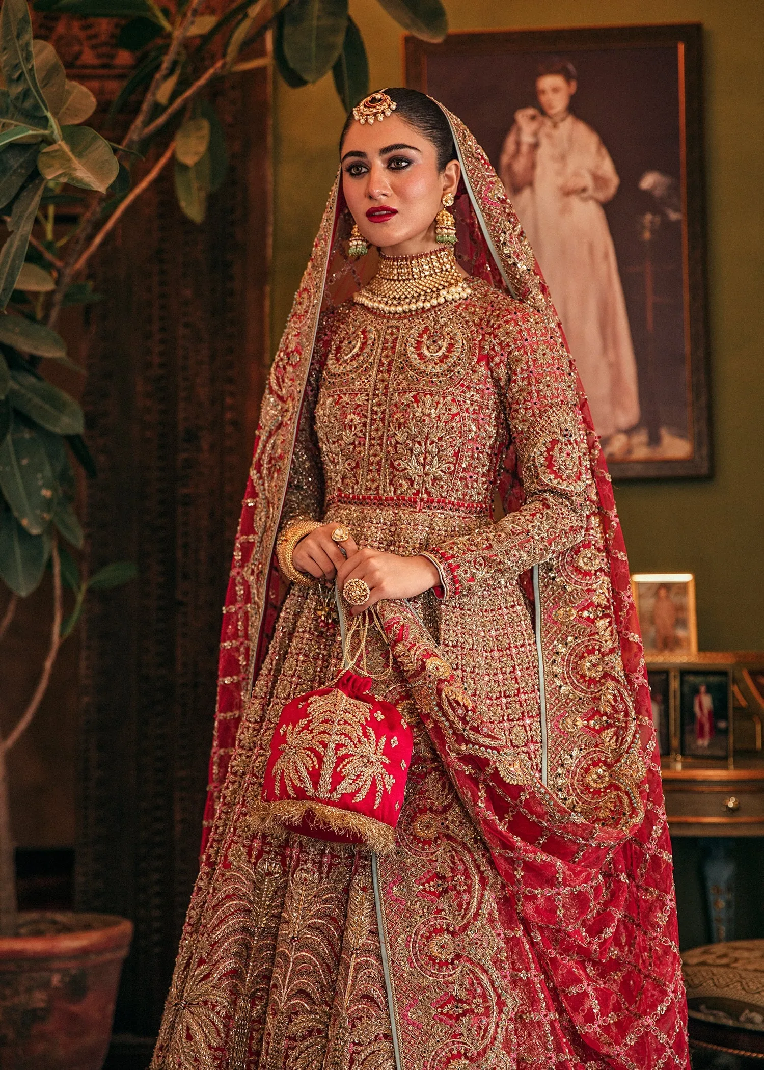 Traditional Heavily Embellished Double Layered Pishwas Pakistani Bridal Dress