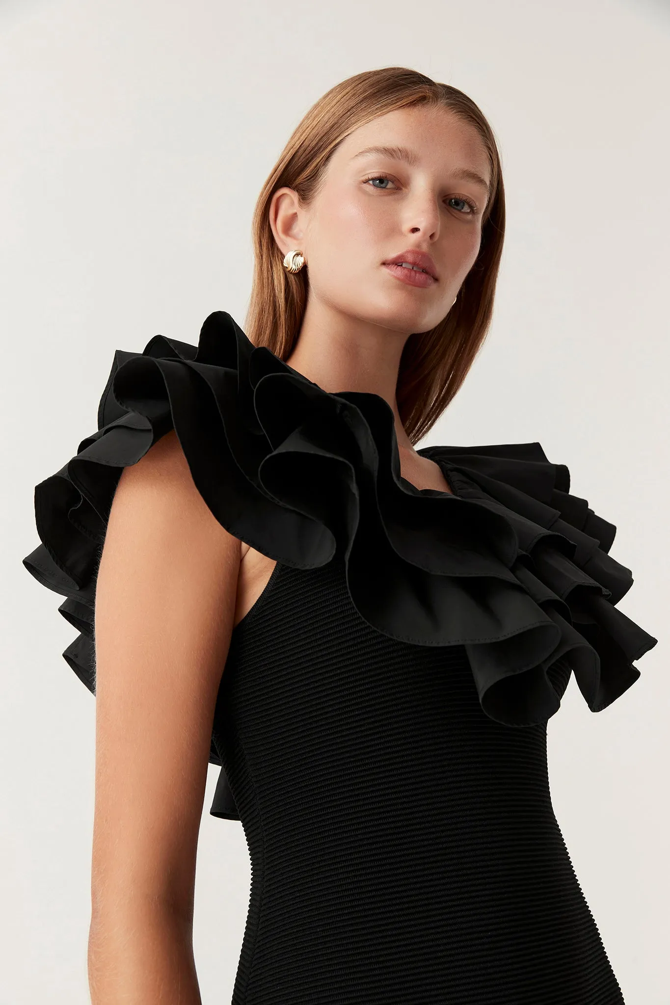 Transcendent Ruffle Midi Dress