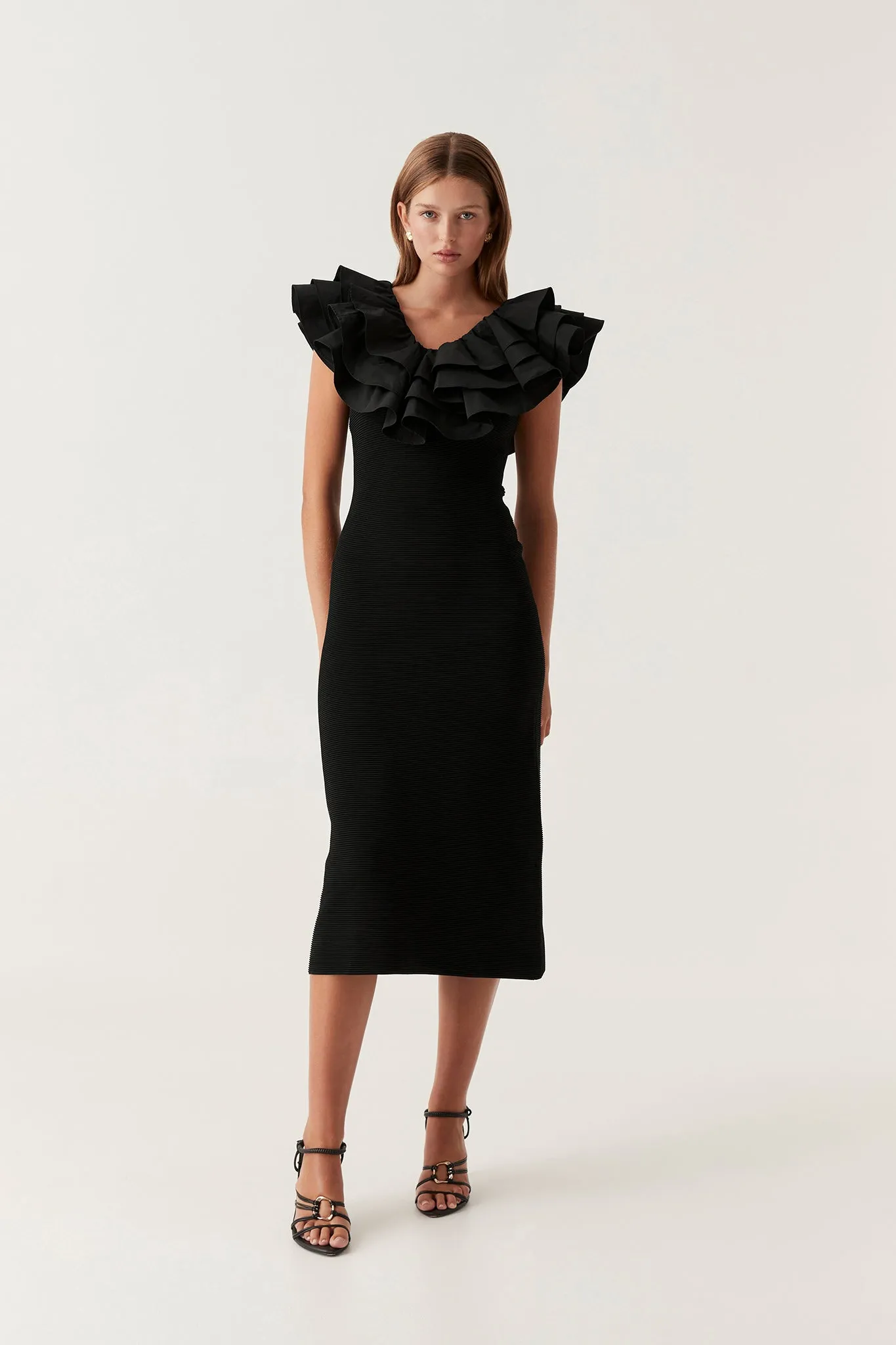 Transcendent Ruffle Midi Dress