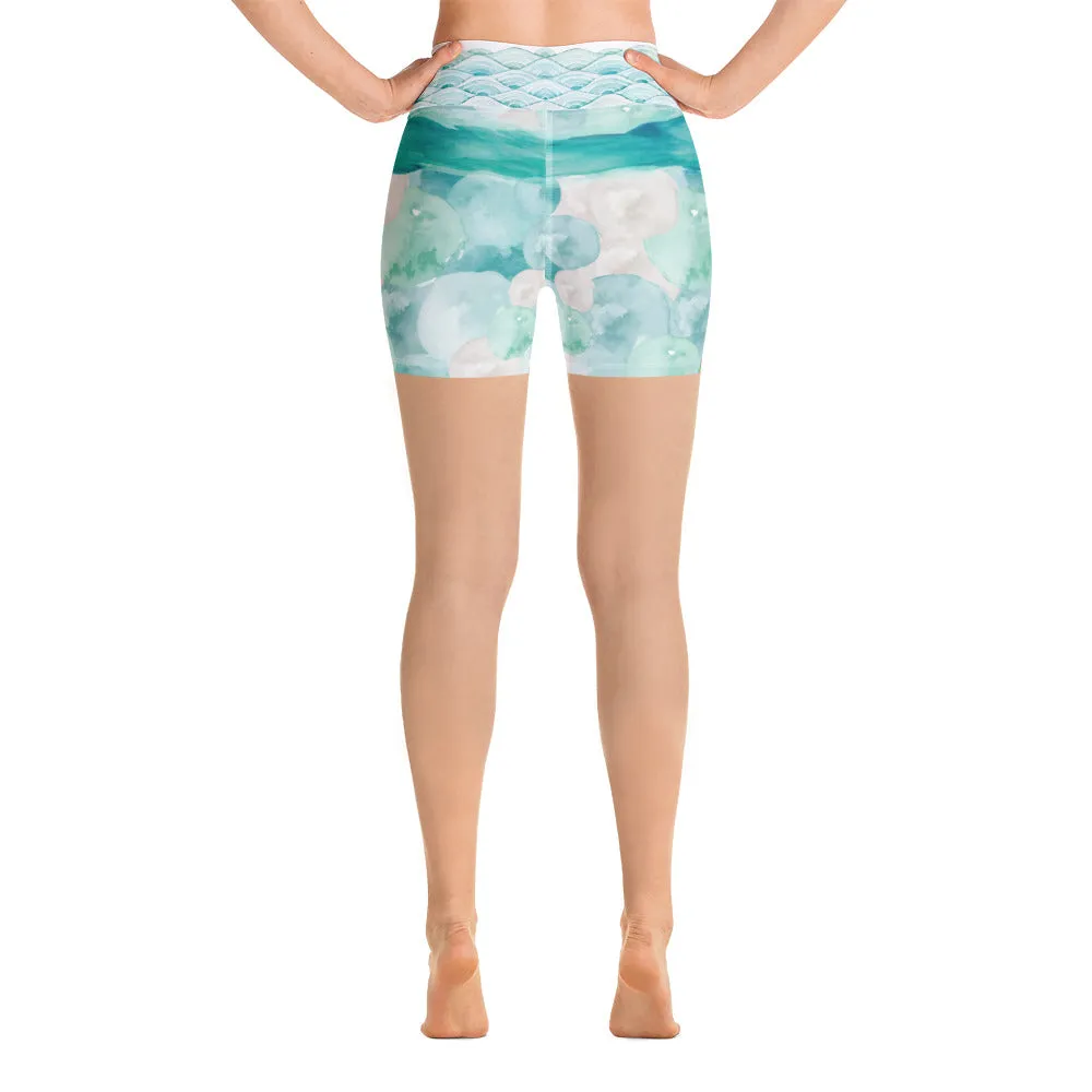 Turquoise Watercolor - Yoga Shorts