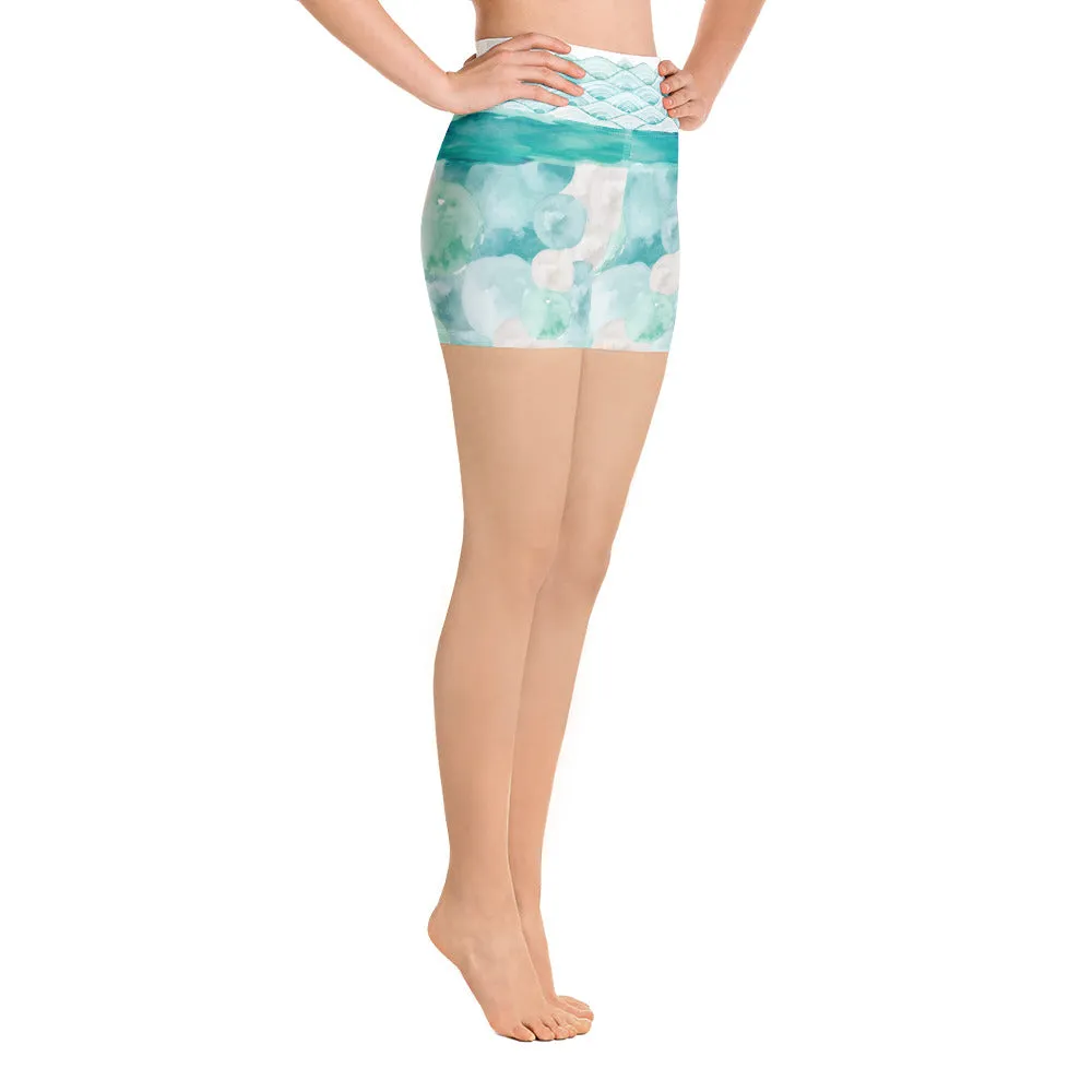 Turquoise Watercolor - Yoga Shorts