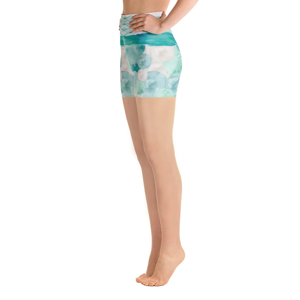 Turquoise Watercolor - Yoga Shorts
