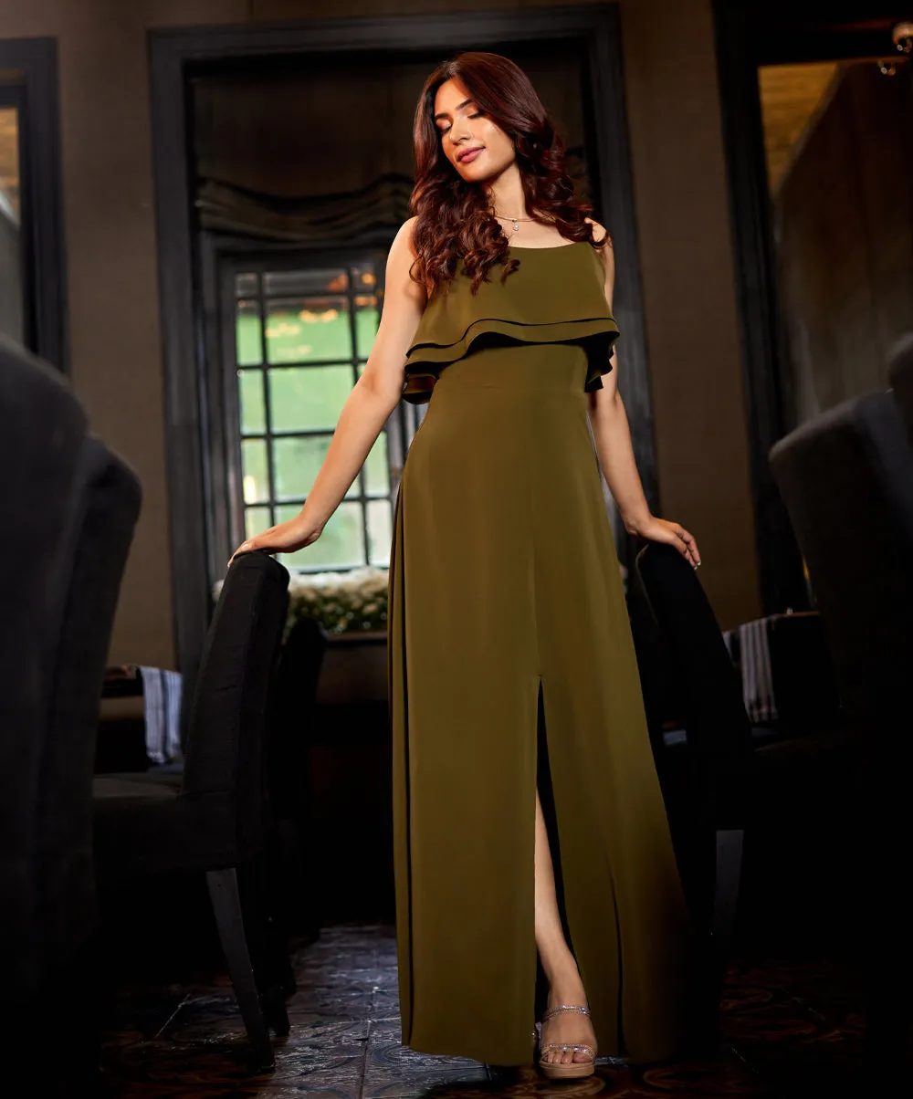 Two Layered Strap Attached Maxi Dress