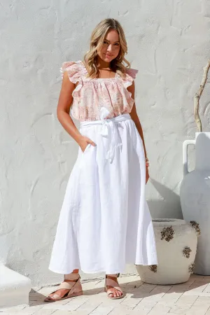'Vera' Linen Skirt - White