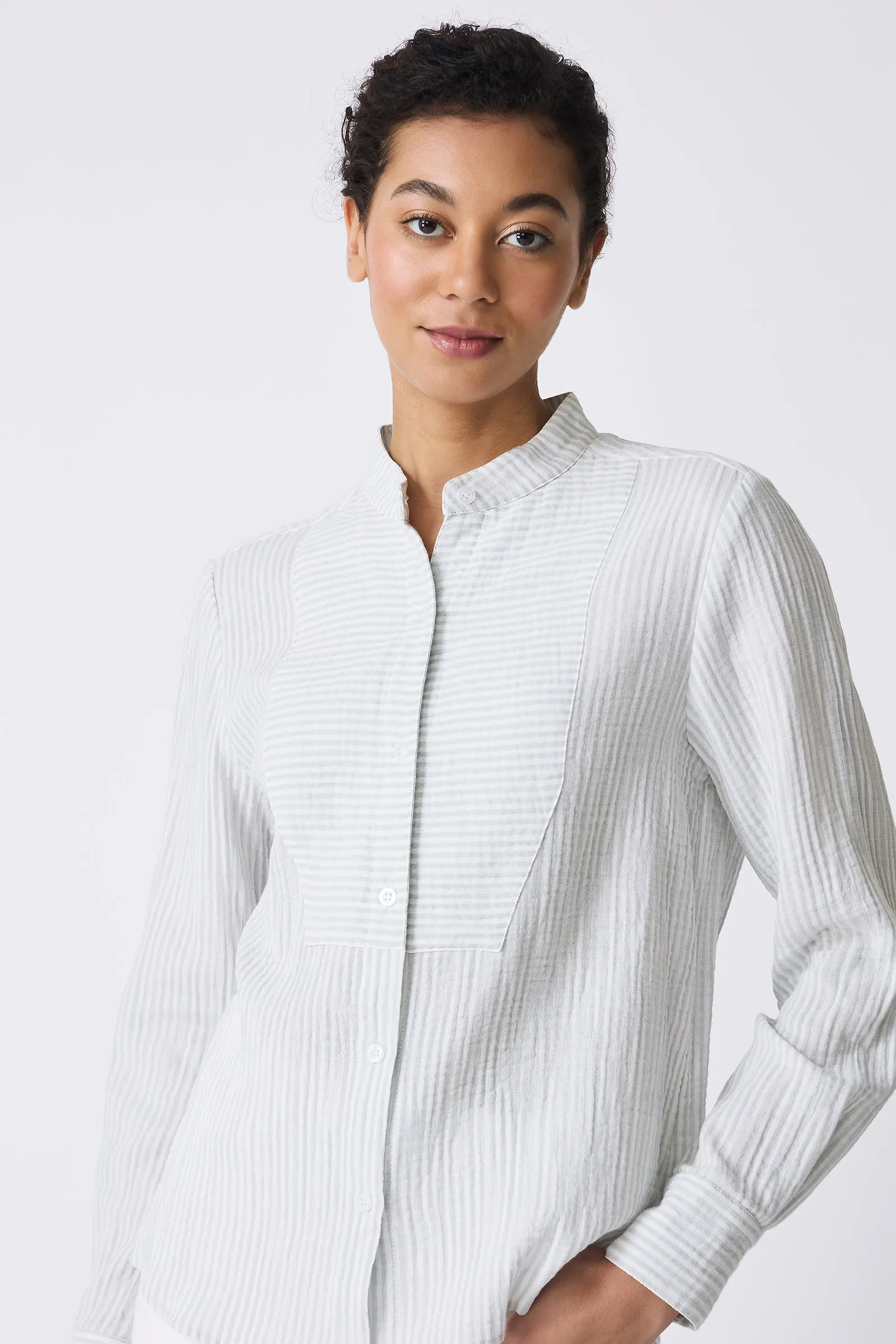 Vera Tux Shirt - Blue Stripe