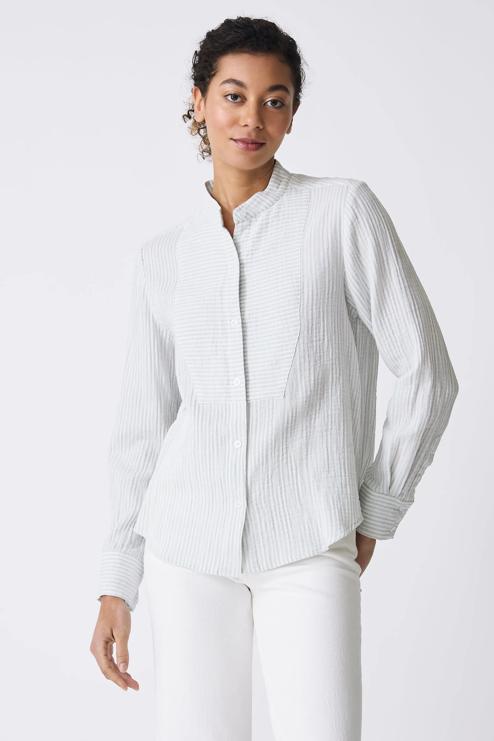 Vera Tux Shirt - Blue Stripe