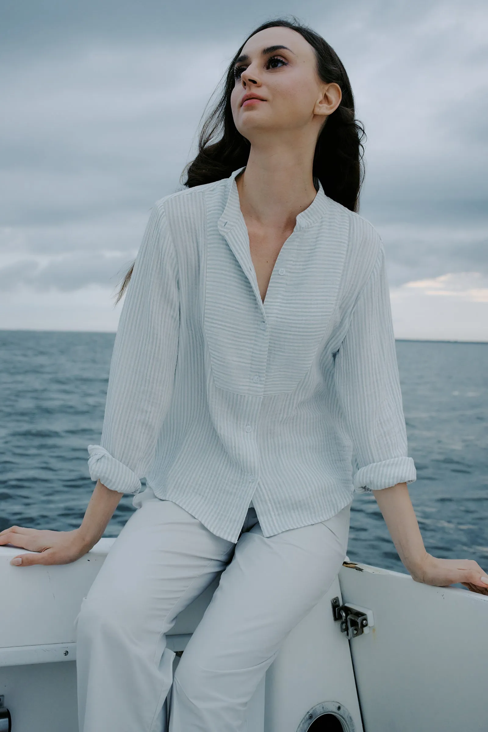 Vera Tux Shirt - Blue Stripe