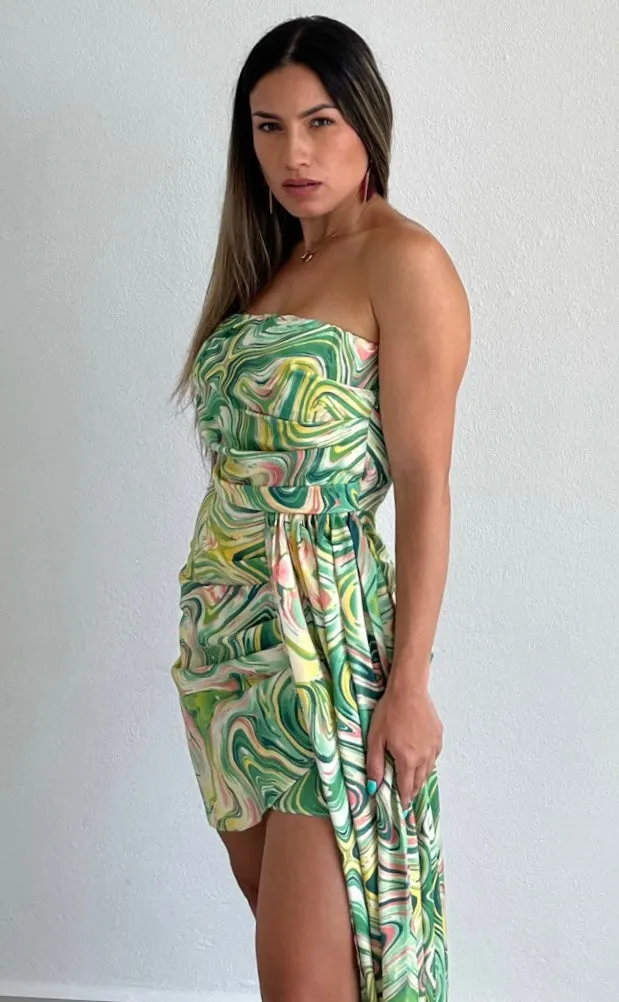 Vibrant Romance Marble Print Strapless Dress