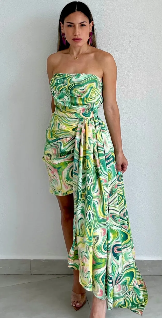 Vibrant Romance Marble Print Strapless Dress