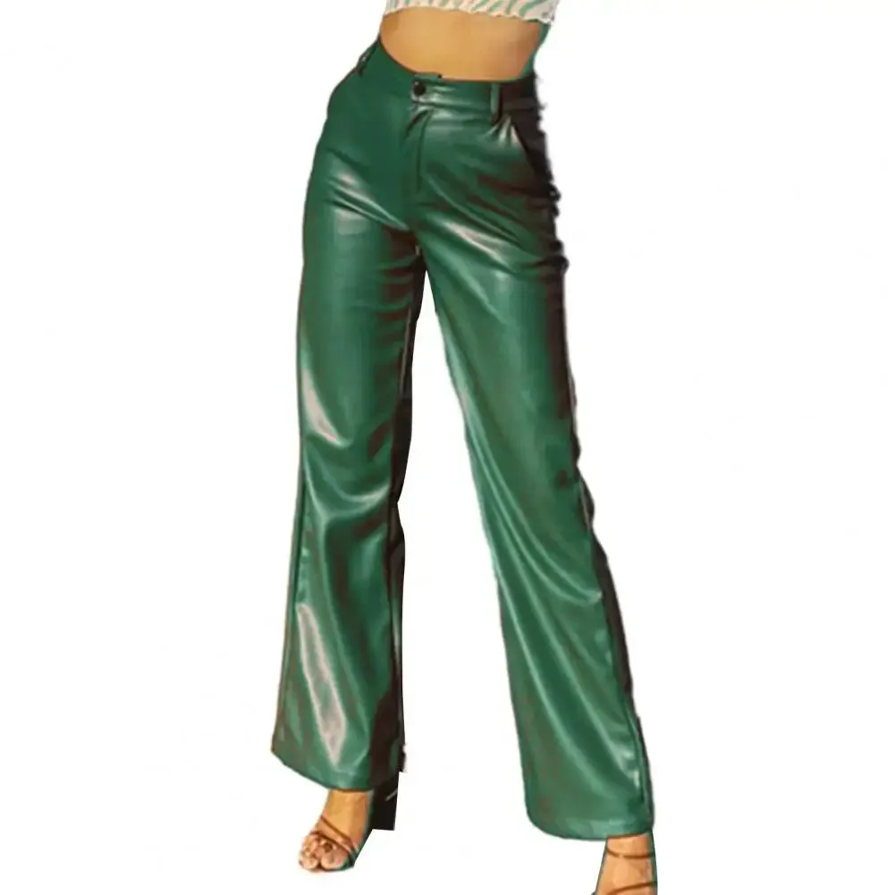 Vintage High-Waisted Faux Leather Pants – Loose Fit with Comfortable Elastic Waist