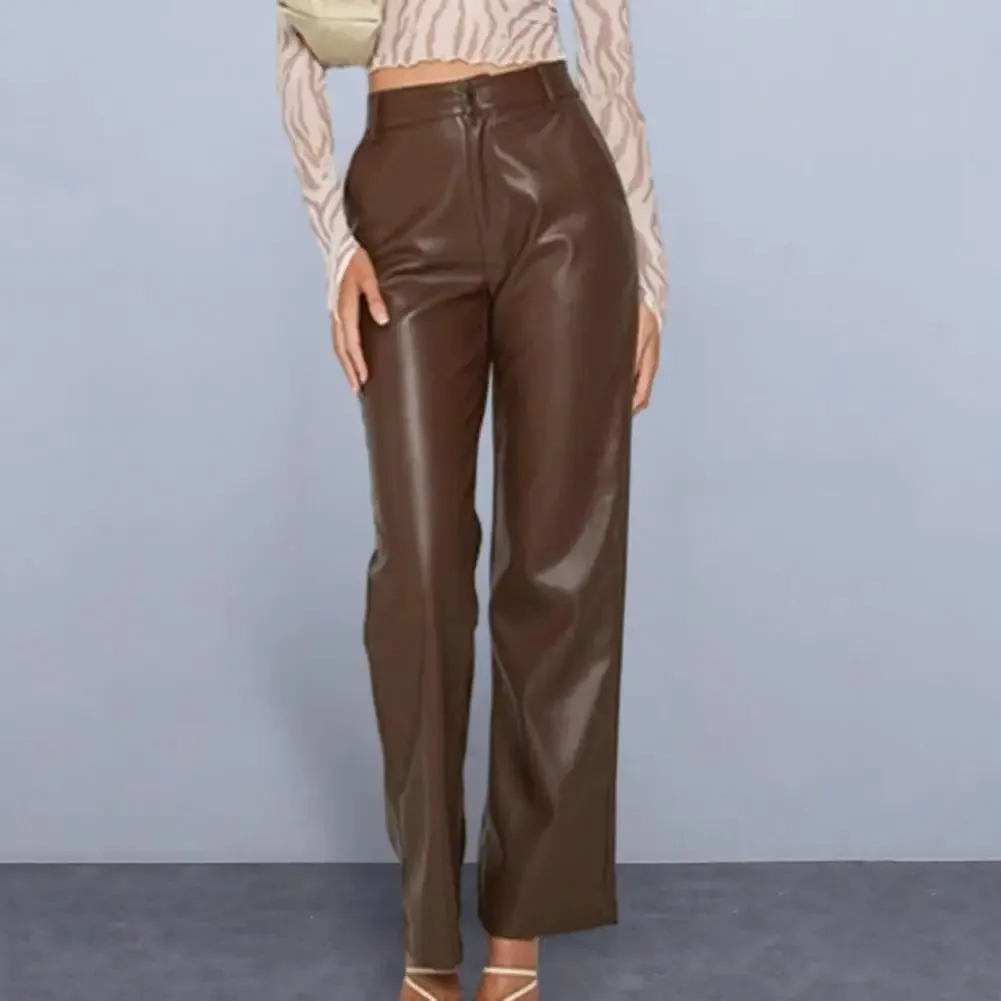 Vintage High-Waisted Faux Leather Pants – Loose Fit with Comfortable Elastic Waist