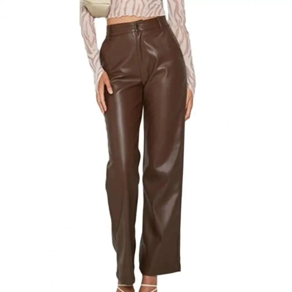 Vintage High-Waisted Faux Leather Pants – Loose Fit with Comfortable Elastic Waist