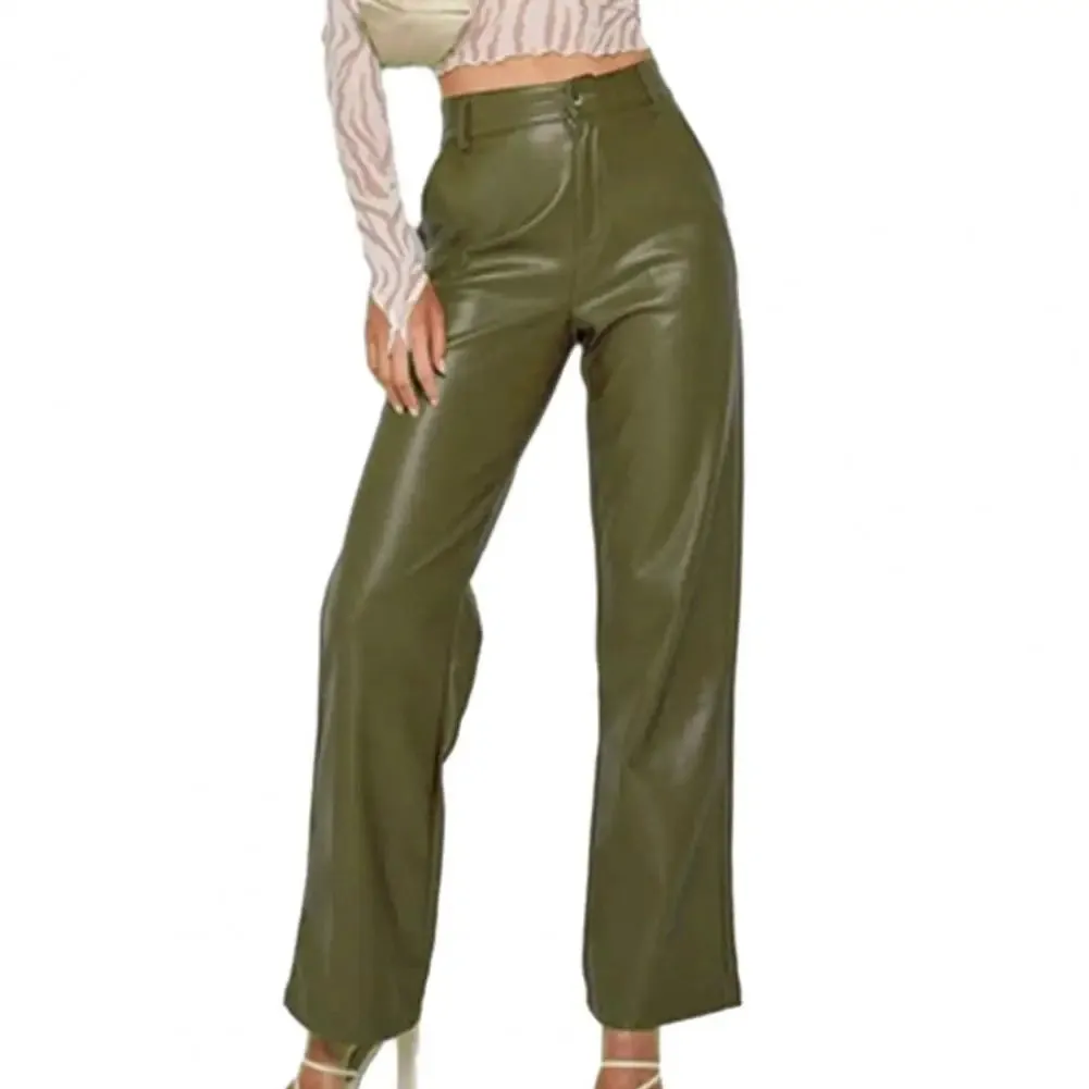 Vintage High-Waisted Faux Leather Pants – Loose Fit with Comfortable Elastic Waist