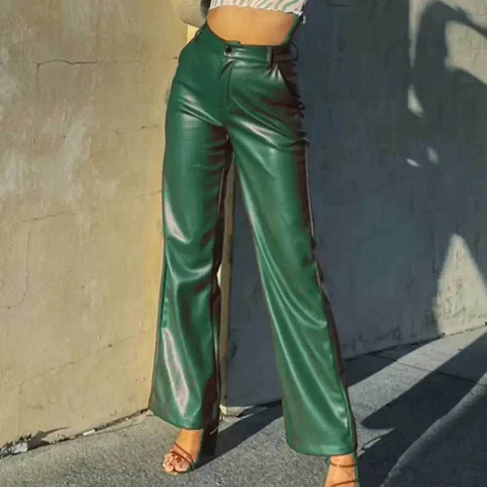 Vintage High-Waisted Faux Leather Pants – Loose Fit with Comfortable Elastic Waist