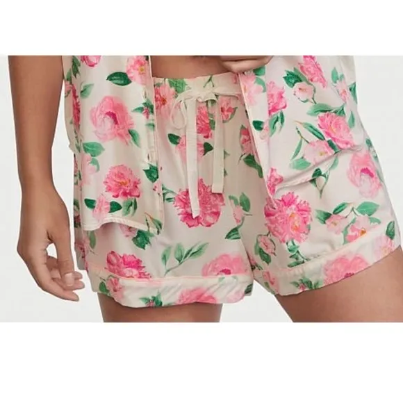 Vs Victorias Secret Modal Sleep Pajama Short Shortie White Peonies XXL