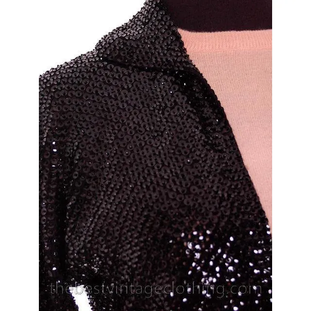 VTG 1950s Sweater Black Saks Fifth Ave  Sequin Shrug Womens S M