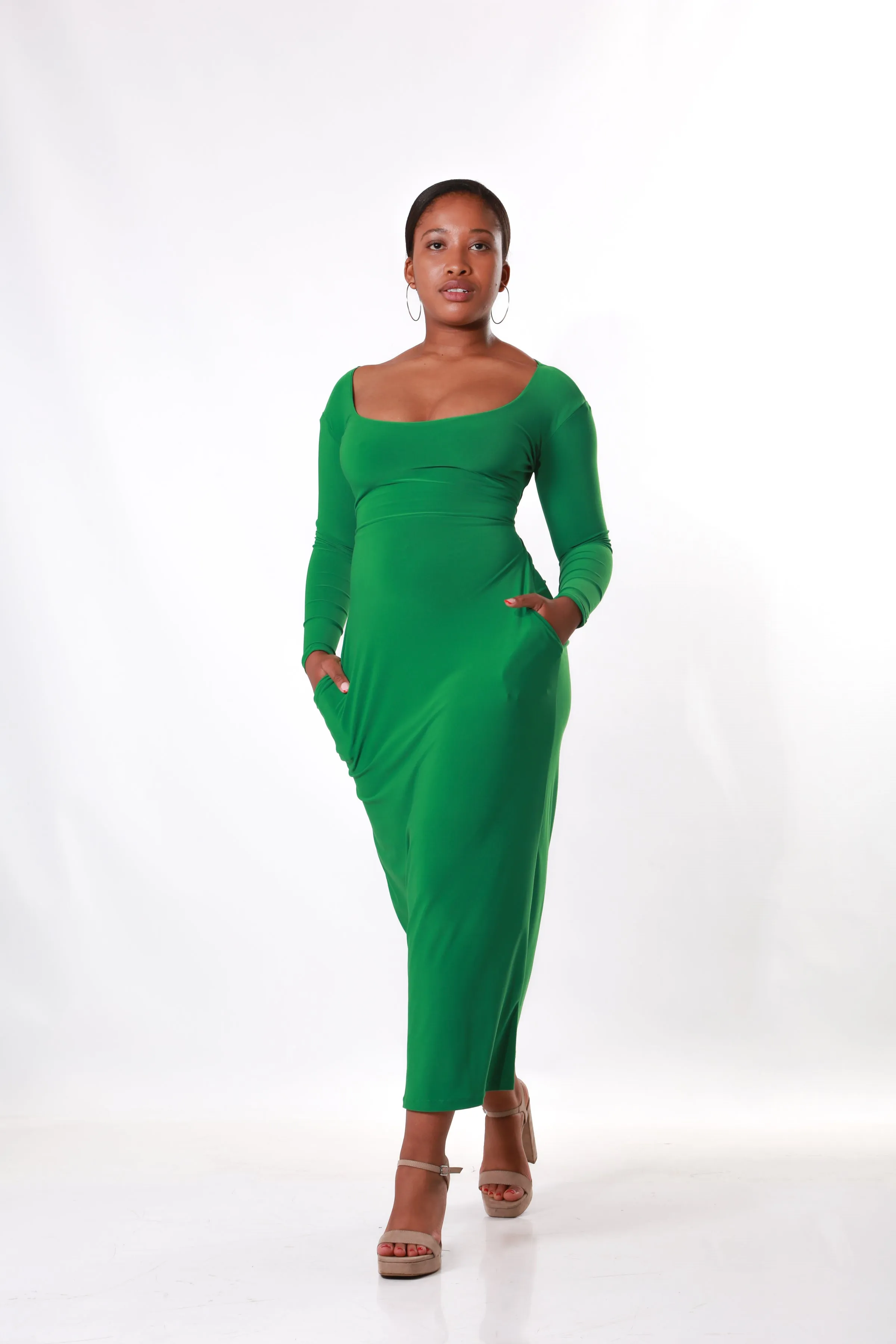 Waist Cinching Maxi Dress- Green