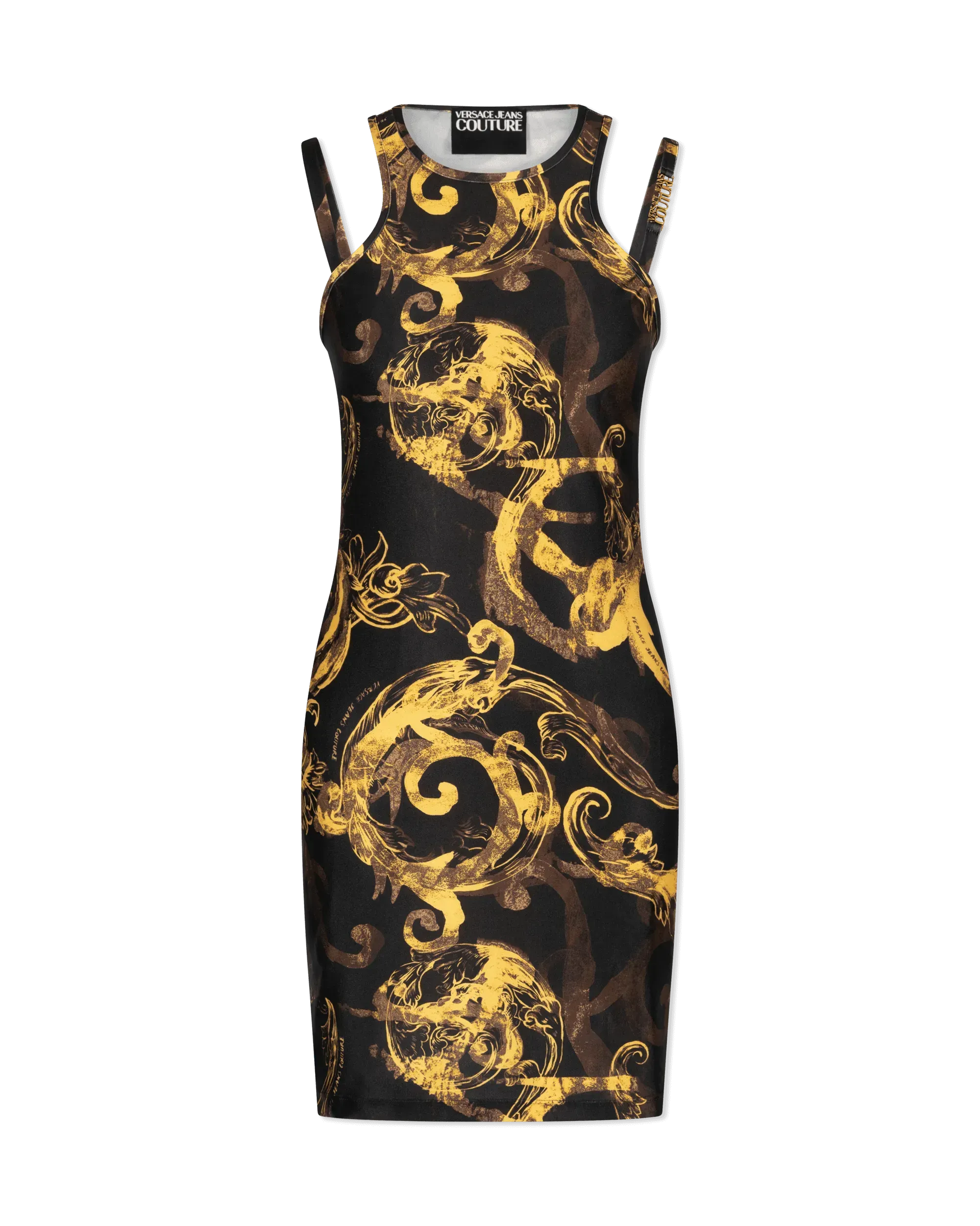 Watercolor Baroque Printed Double Strap Mini Dress
