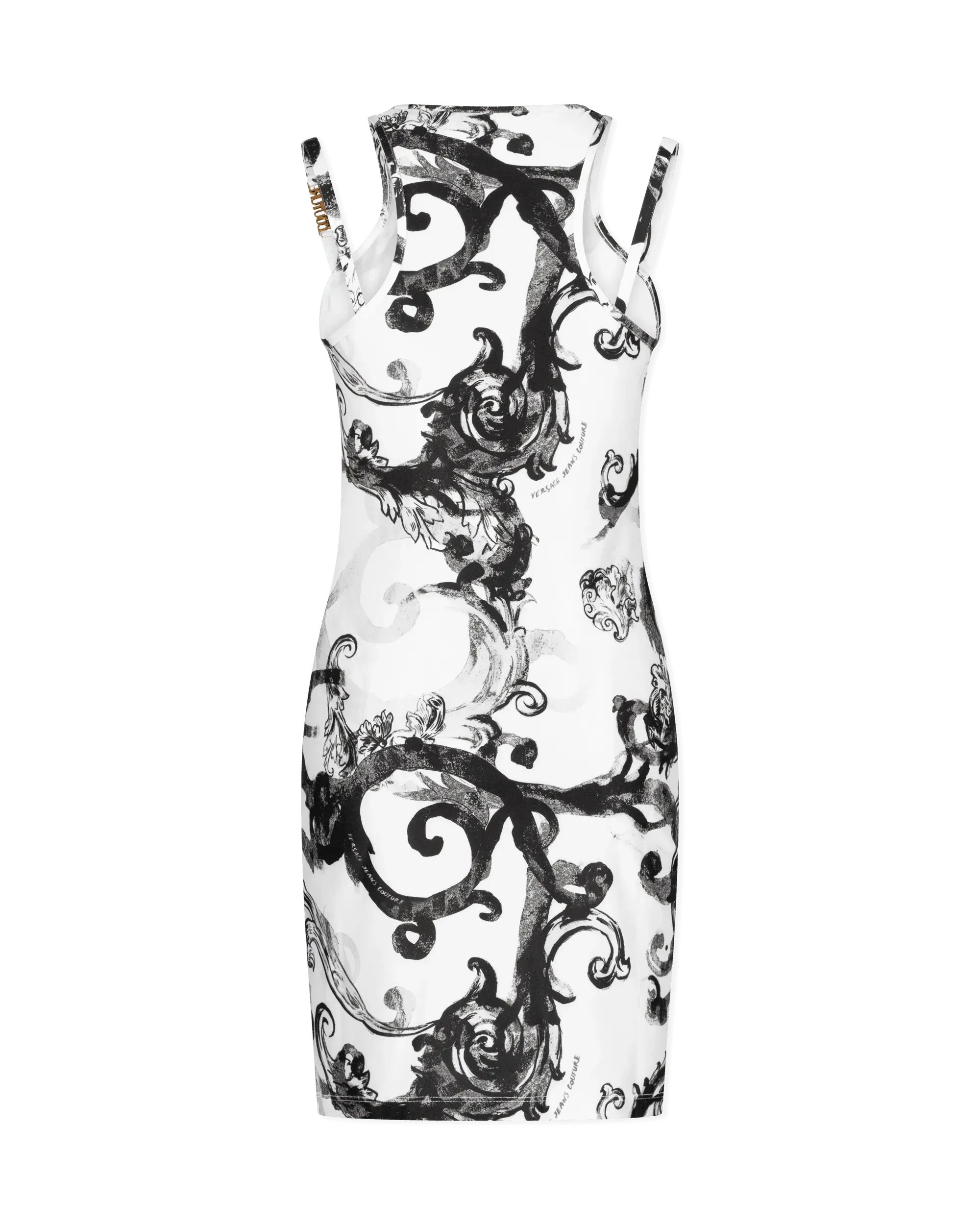 Watercolor Baroque Printed Double Strap Mini Dress