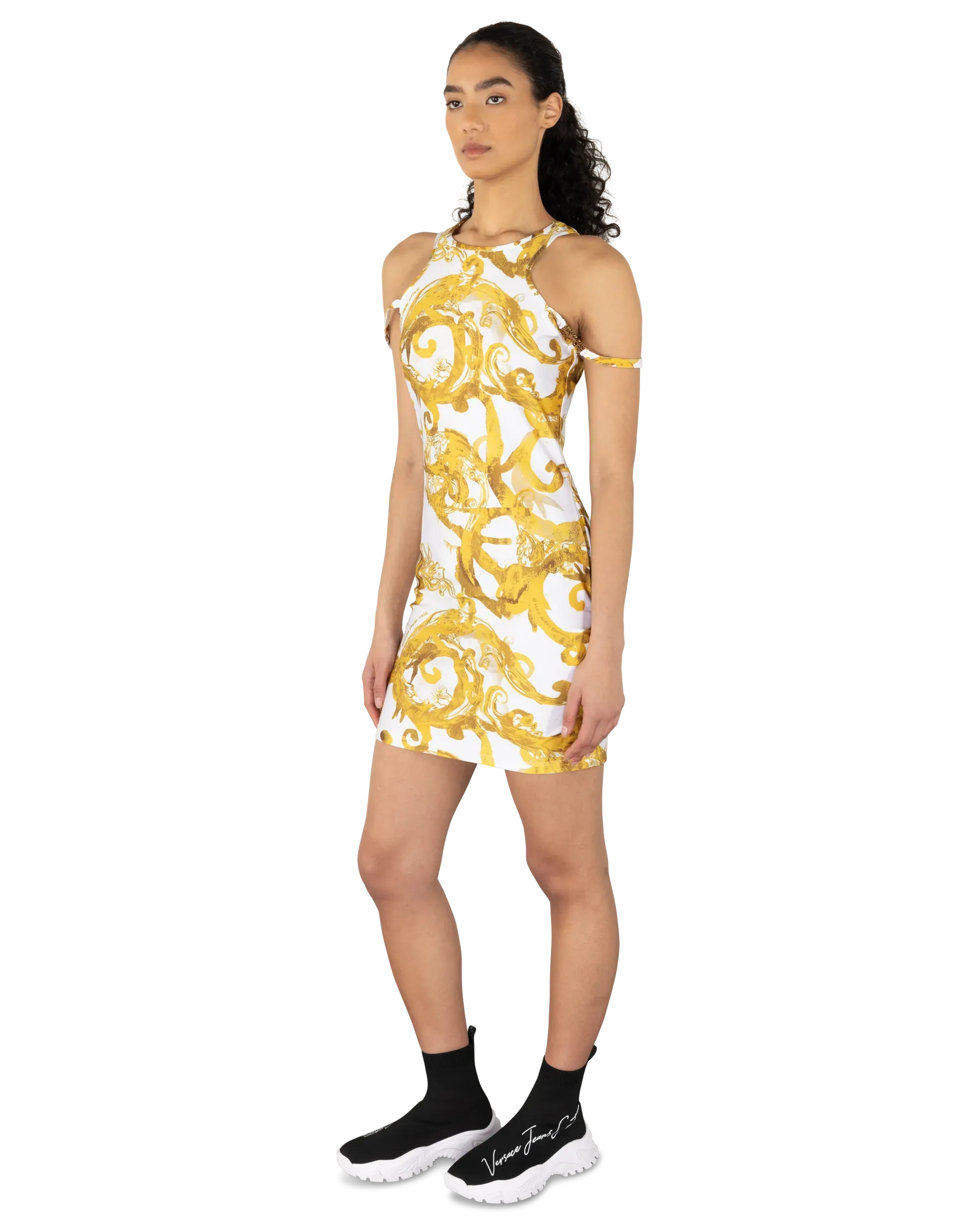 Watercolor Baroque Printed Double Strap Mini Dress