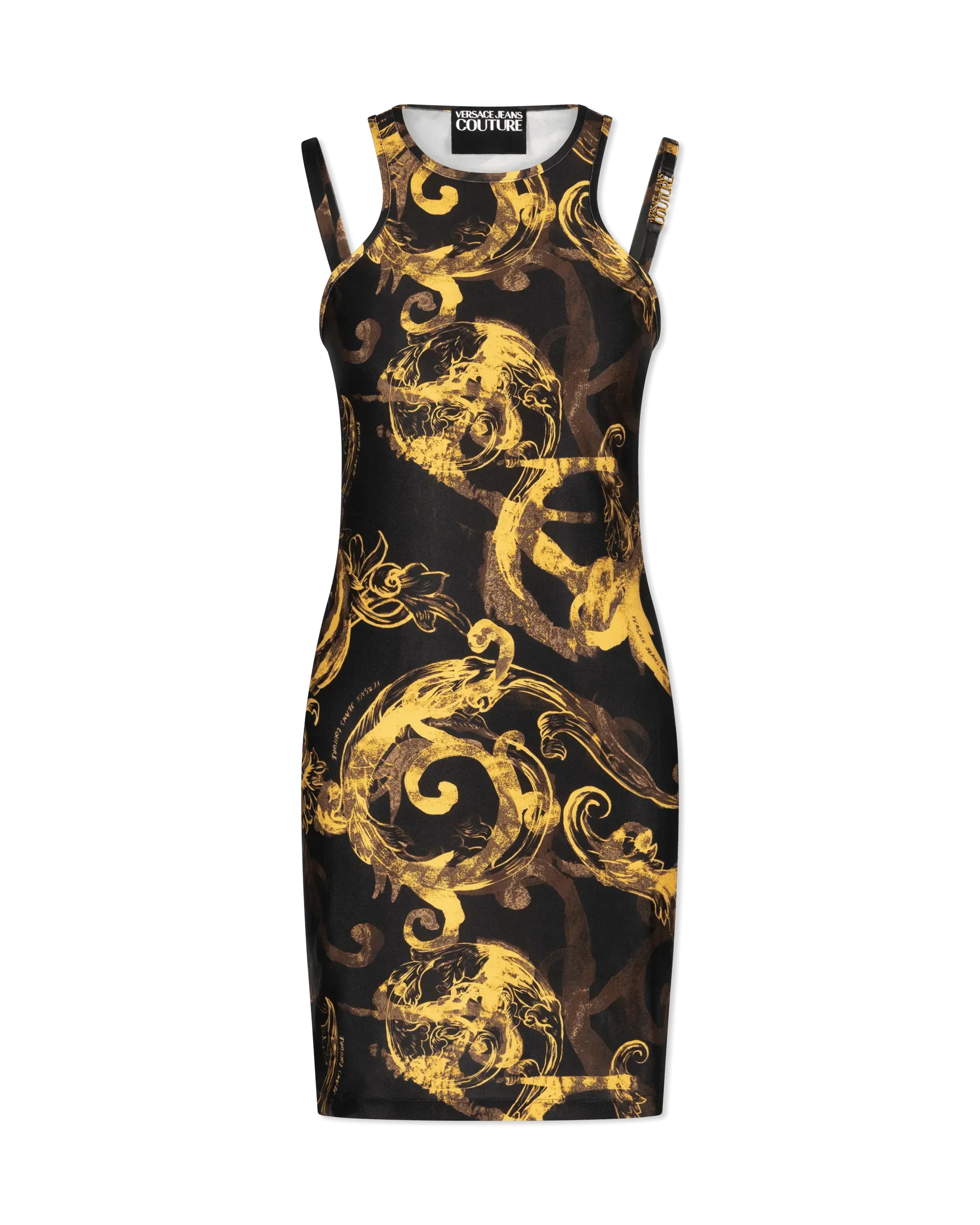 Watercolor Baroque Printed Double Strap Mini Dress