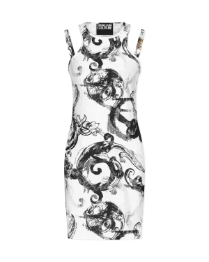 Watercolor Baroque Printed Double Strap Mini Dress