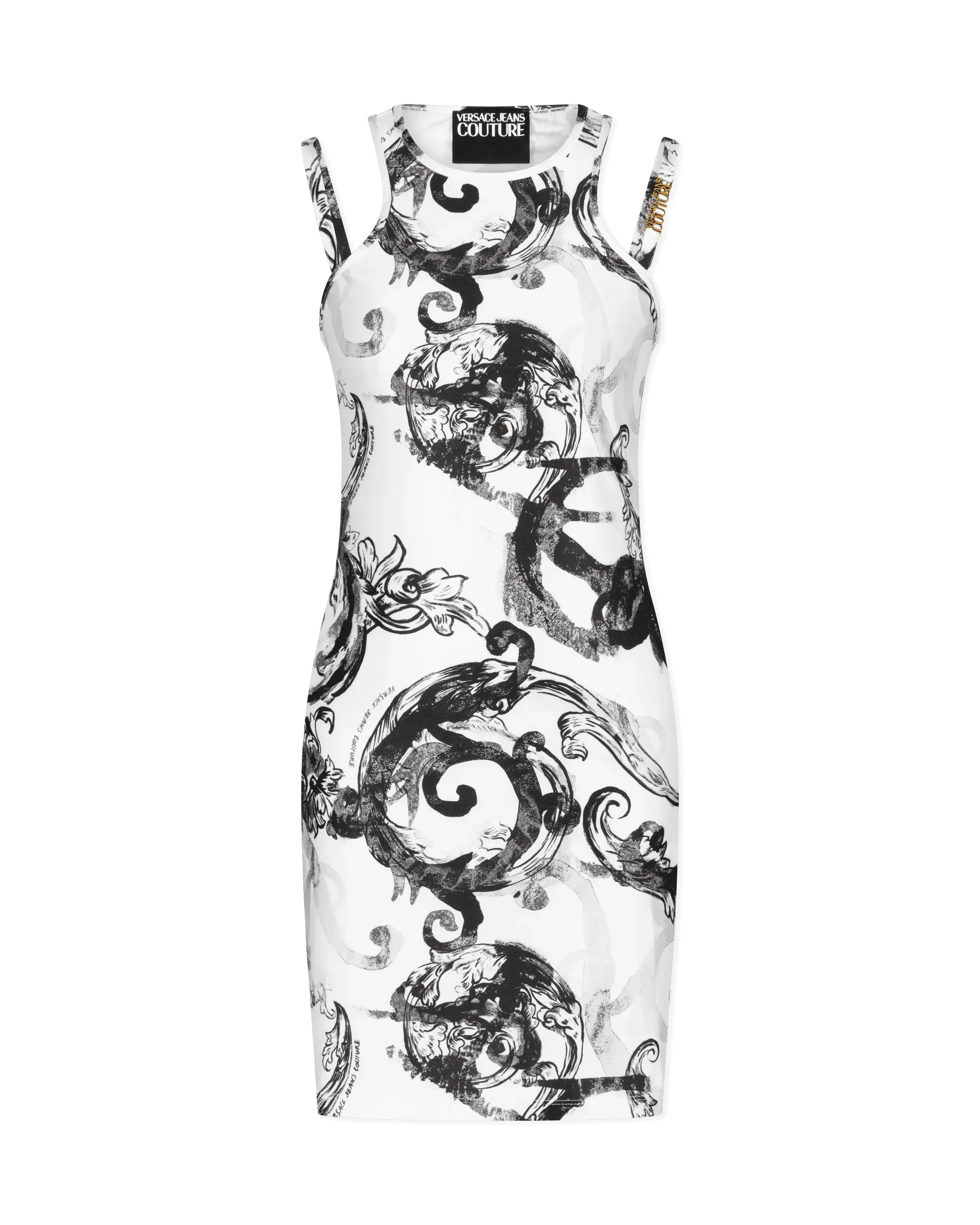 Watercolor Baroque Printed Double Strap Mini Dress