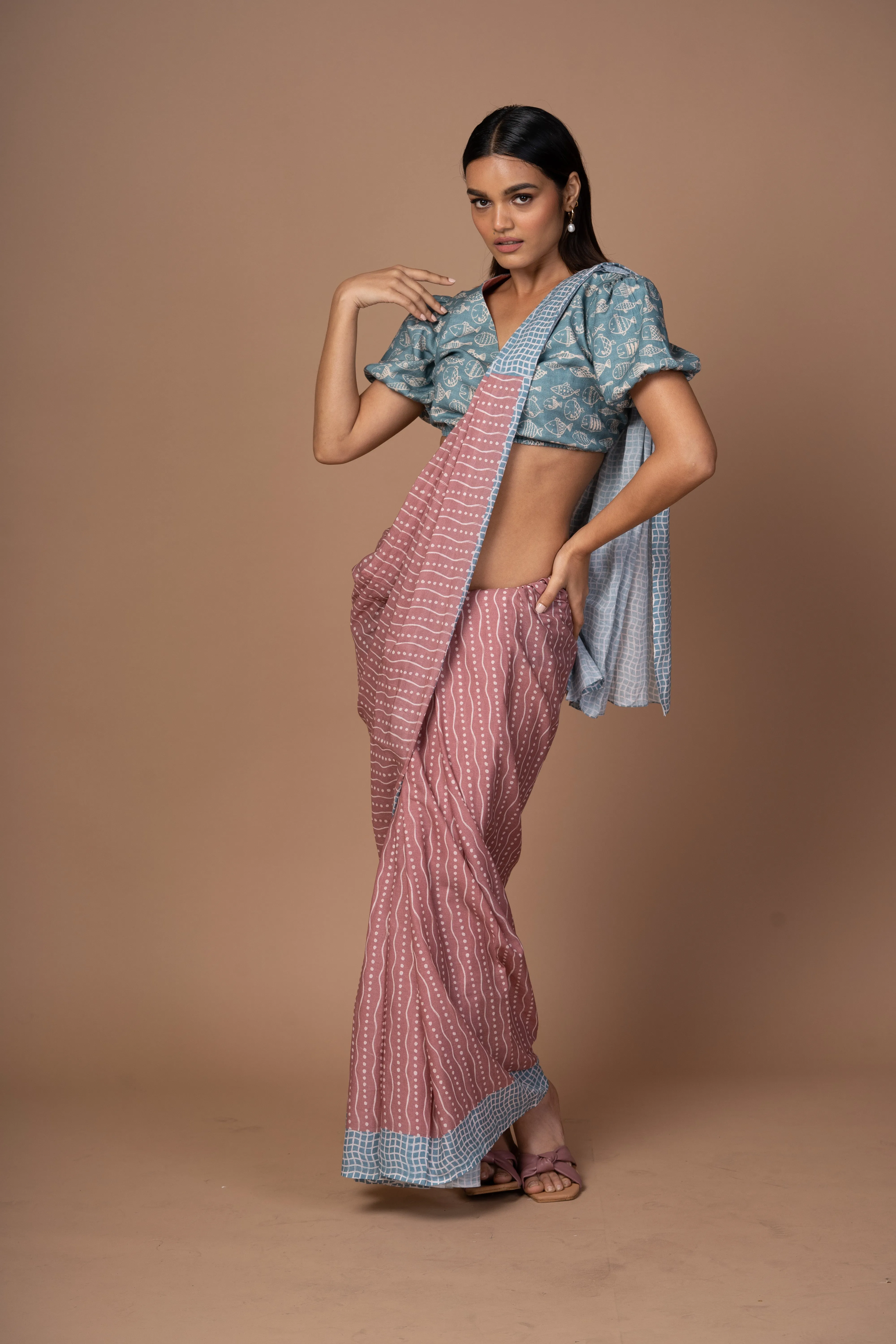 Waves of Dots Cotton Sari