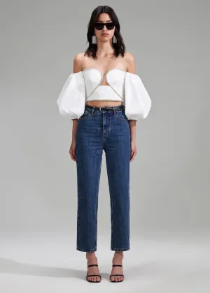 White Off Shoulder Crepe Top (White)