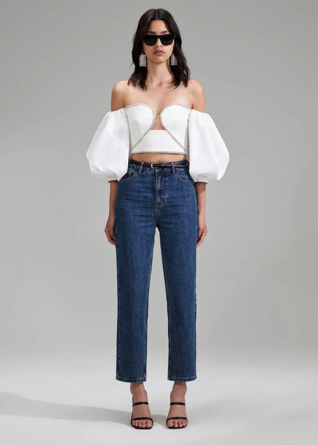 White Off Shoulder Crepe Top (White)