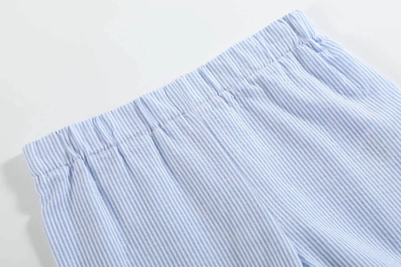 White Sailboat Tee and Blue Seersucker Shorts Set