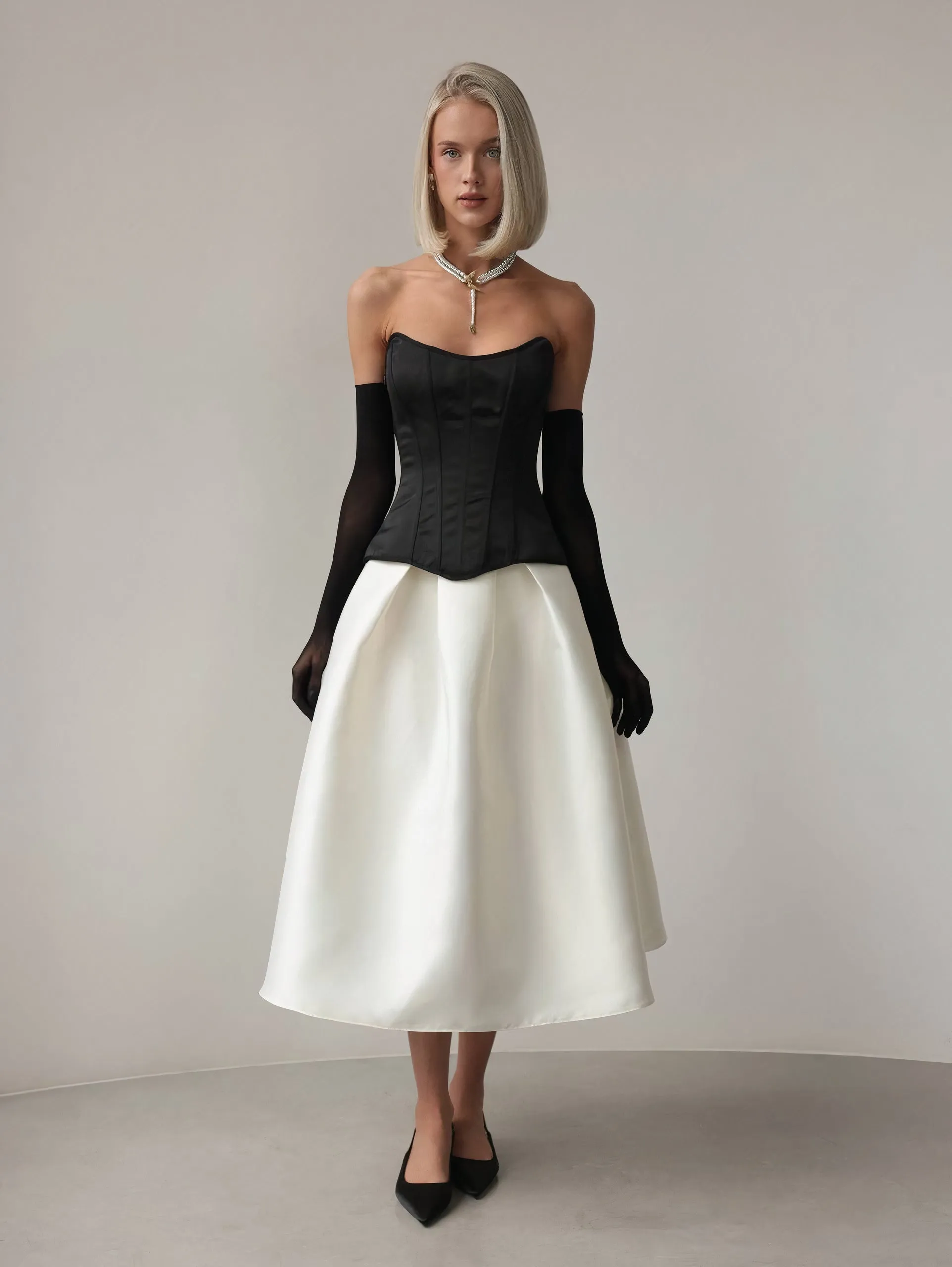 White Satin Midi Skirt
