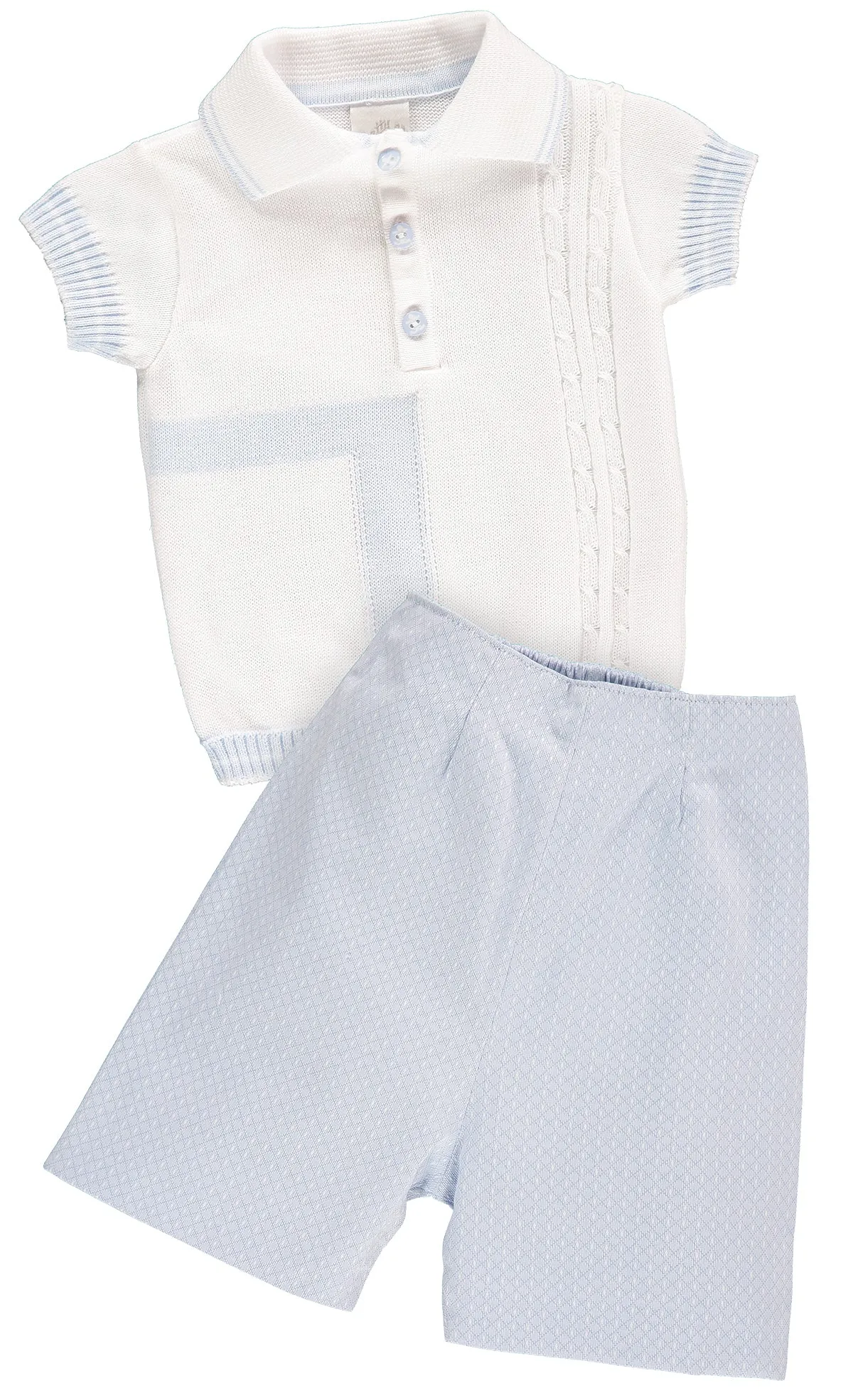 White Top and Sky Blue Shorts Outfit Set