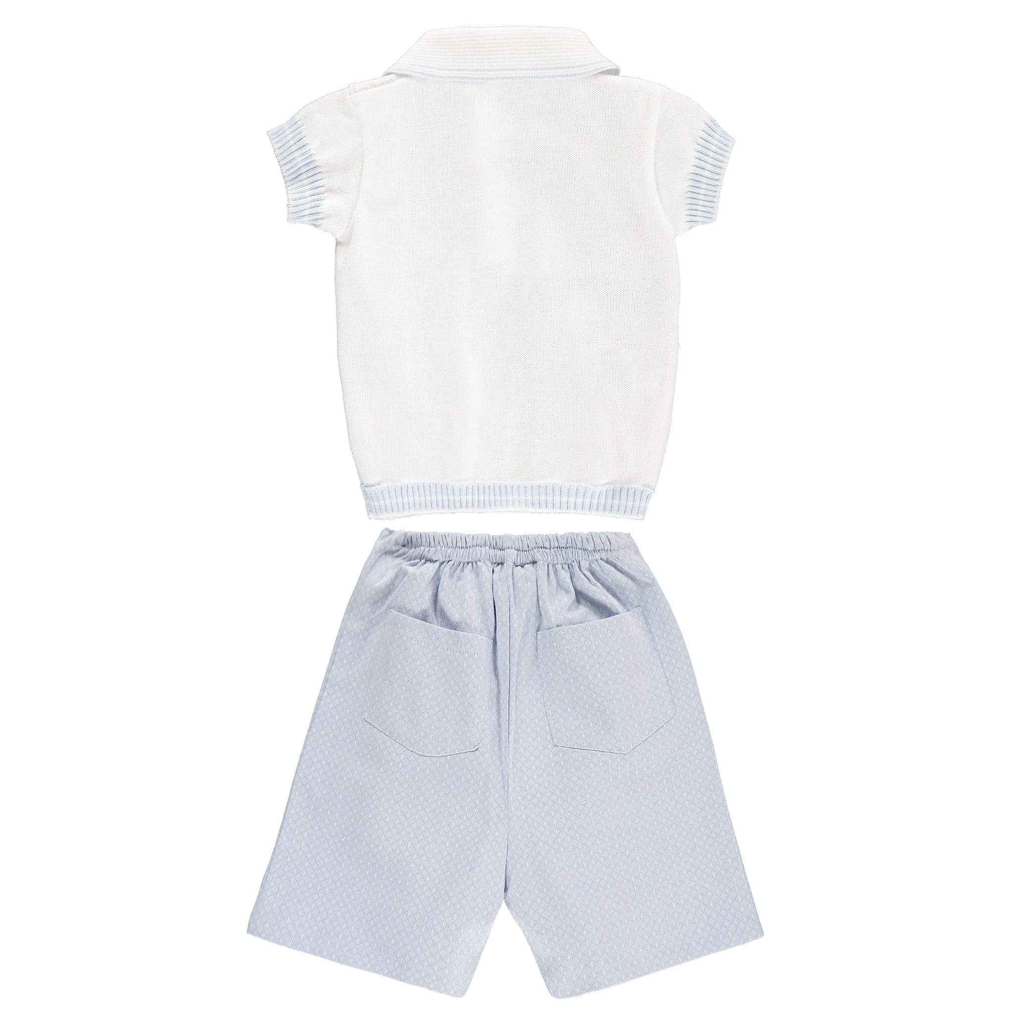 White Top and Sky Blue Shorts Outfit Set