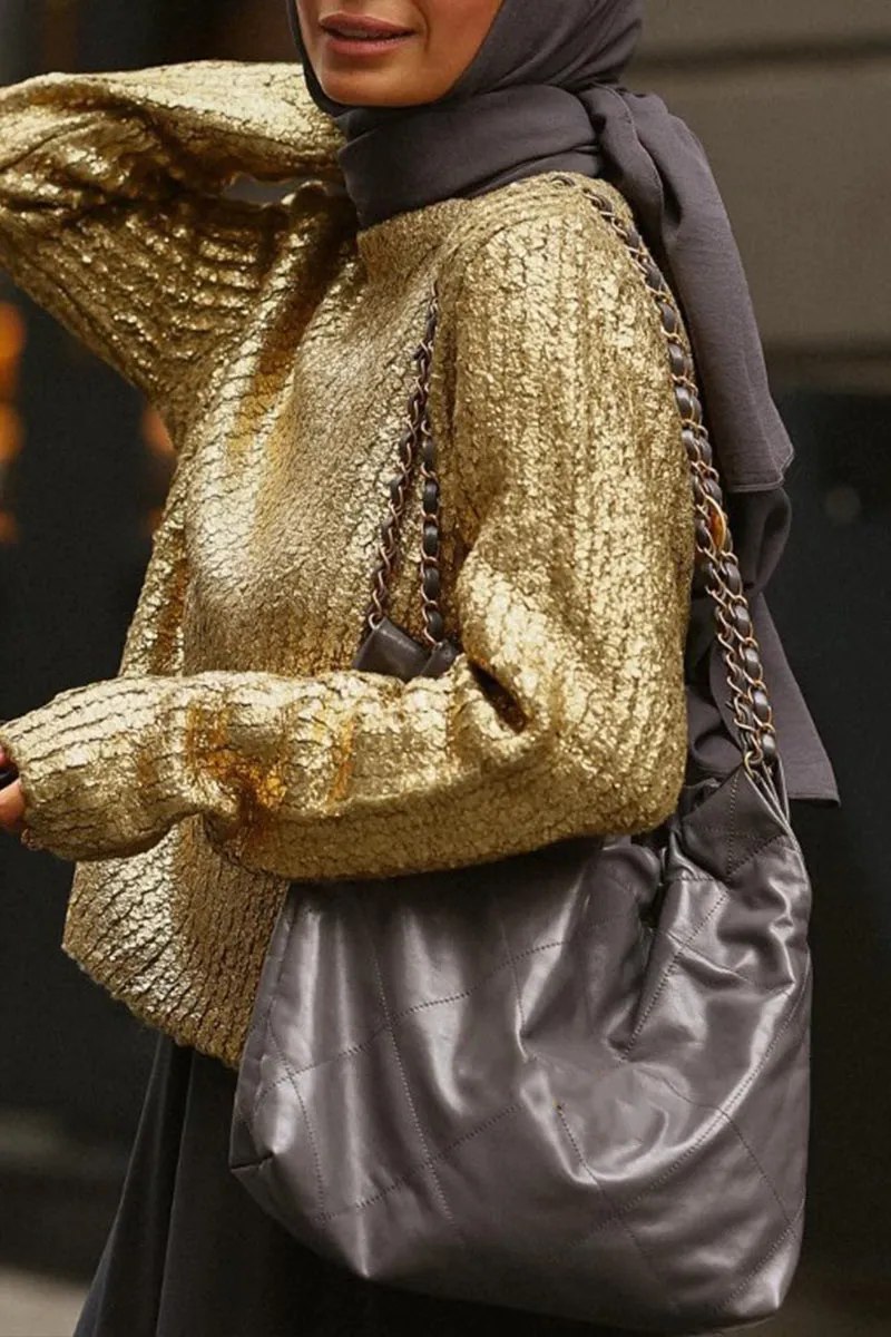 WI776 Metallic Pullover Sweater