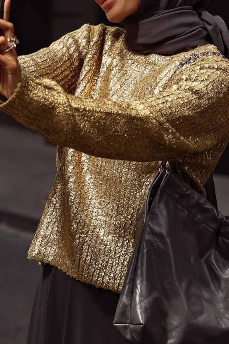 WI776 Metallic Pullover Sweater