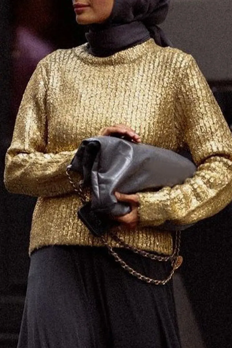 WI776 Metallic Pullover Sweater